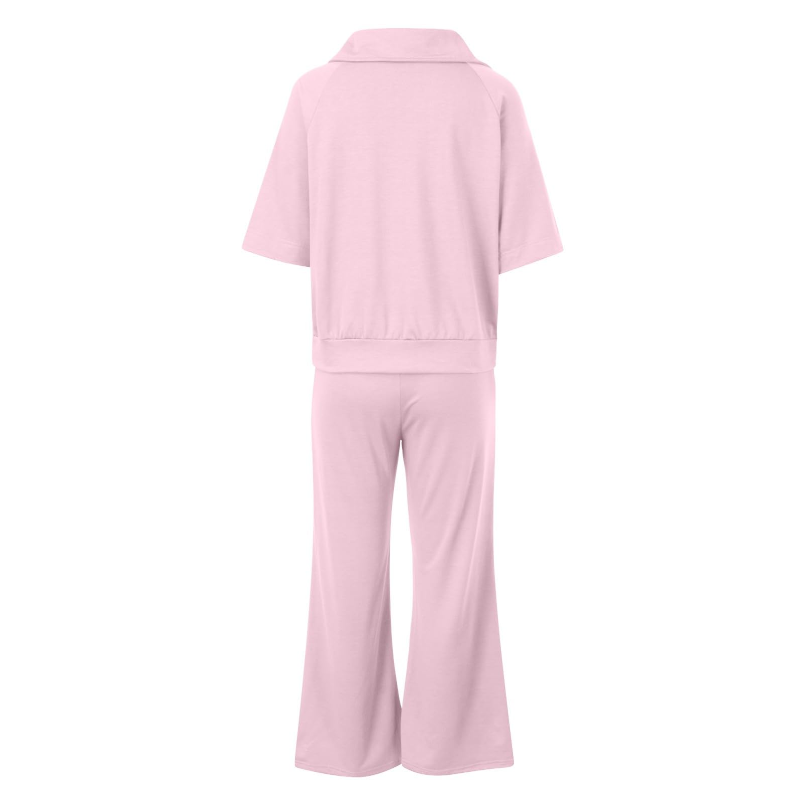 2 Piece Women's Summer Lounge Set - Cotton Quarter Zipper Tops & Drawstring Wide Leg Pants for Beach, Vacation & Casual Wear