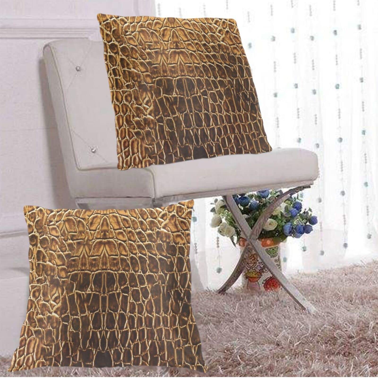 2 Pack Light Brown Alligator Skin Print Velvet Throw Pillow Covers 18x18 Inch - Soft Decorative Cushion Covers for Sofa, Bed, Couch & Car - Perfect for Living Room, Bedroom & Home Decor