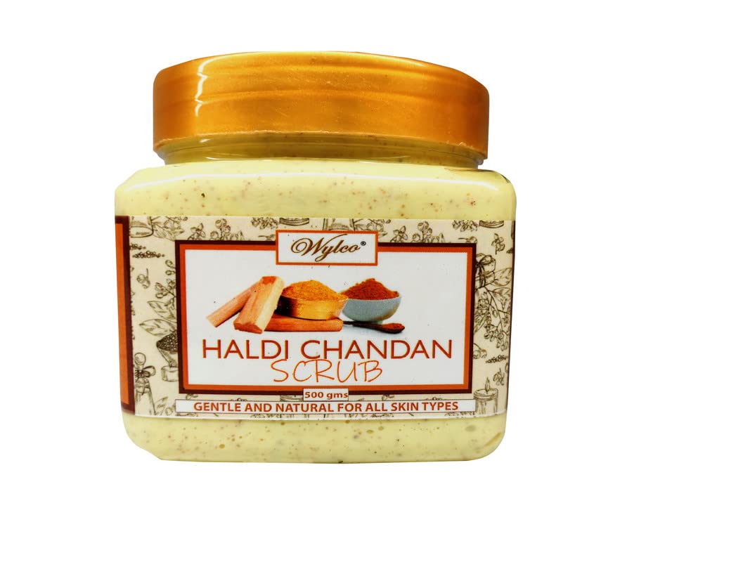 Wylco Turmeric & Sandalwood Face and Body Scrub | Anti-Aging, Antibacterial Exfoliator for Blackheads & Tan Removal | Deep Cleansing Turmeric Scrub - 500g | Perfect for Daily Skincare & Post-Sun Care Routine