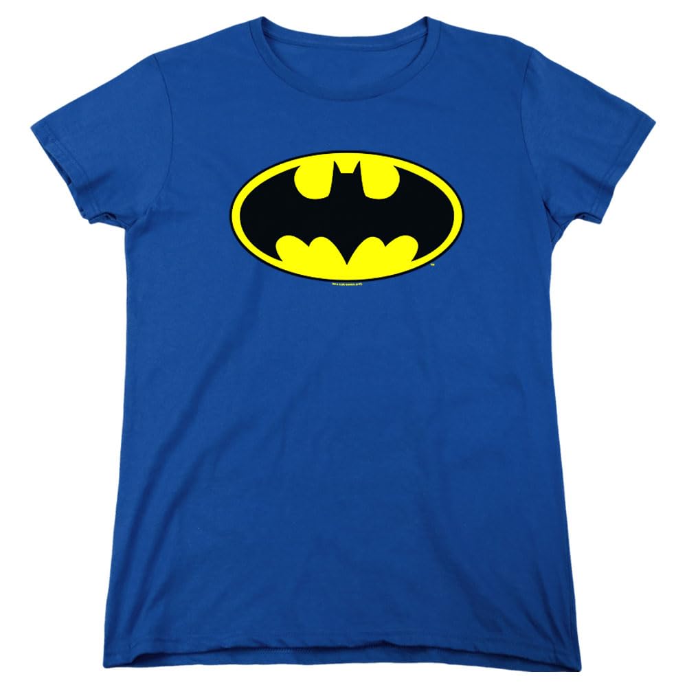 PopFunk Classic Batman Logo Women's Premium Cotton Short Sleeve Graphic Tee with Free Stickers - Black (X-Large) - Perfect for Cosplay, Comic Con & Casual Wear