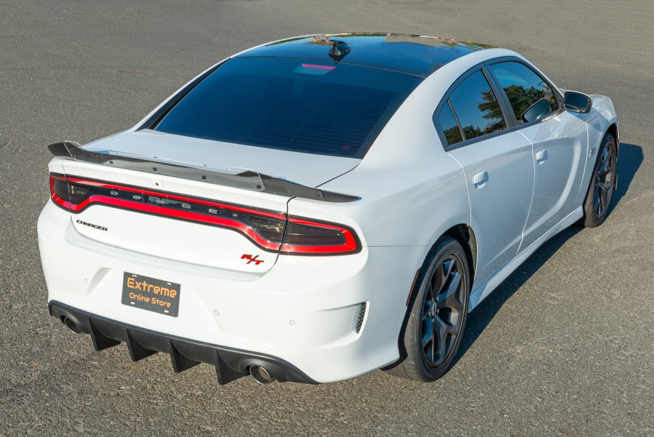 2015-Present Dodge Charger SRT Rear Bumper Diffuser - ABS Matte Black Dual Exhaust Tips | Factory Style Replacement | Perfect for Car Upgrades & Performance Enhancement