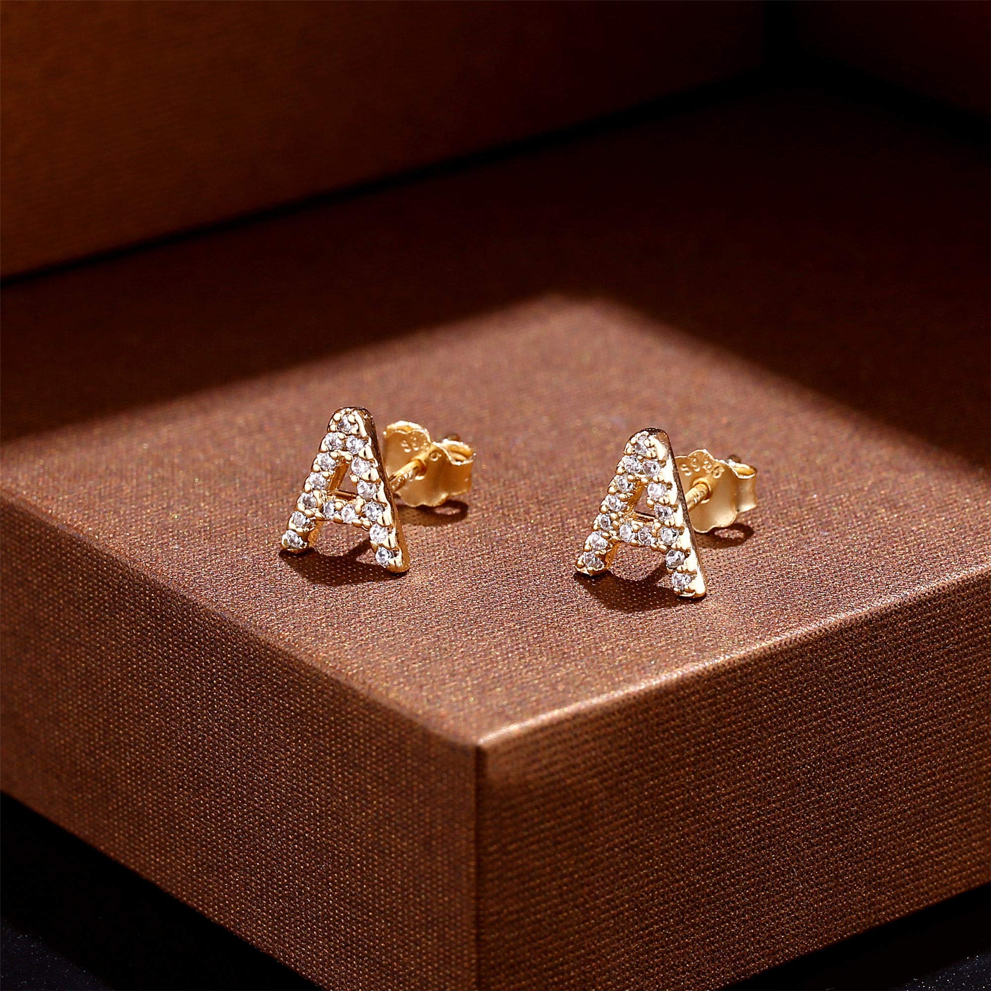 MONOOC Initial Stud Earrings for Women & Girls - Hypoallergenic S925 Sterling Silver Cubic Zirconia Letter Earrings | Birthday Gifts, Everyday Wear, Party Jewelry for Kids & Teens