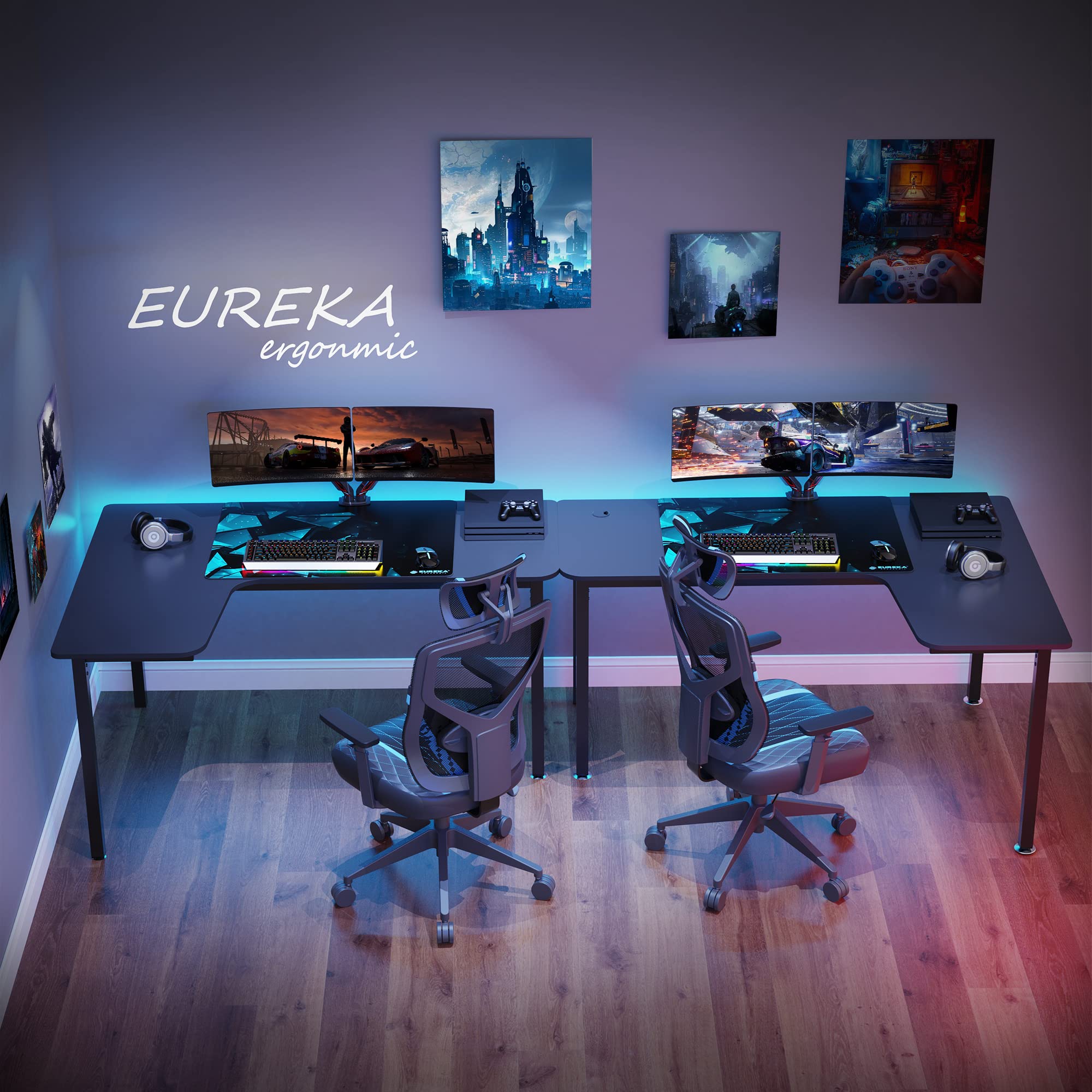 Eureka Ergonomic 61 Inch L-Shaped Gaming Desk - Corner Computer Desk for Home Office, Study & Writing - Sturdy Metal Frame with Mouse Pad & Cable Management - Easy to Assemble (Left/Right Setup) - Perfect for Gaming, Work from Home & Small Spaces