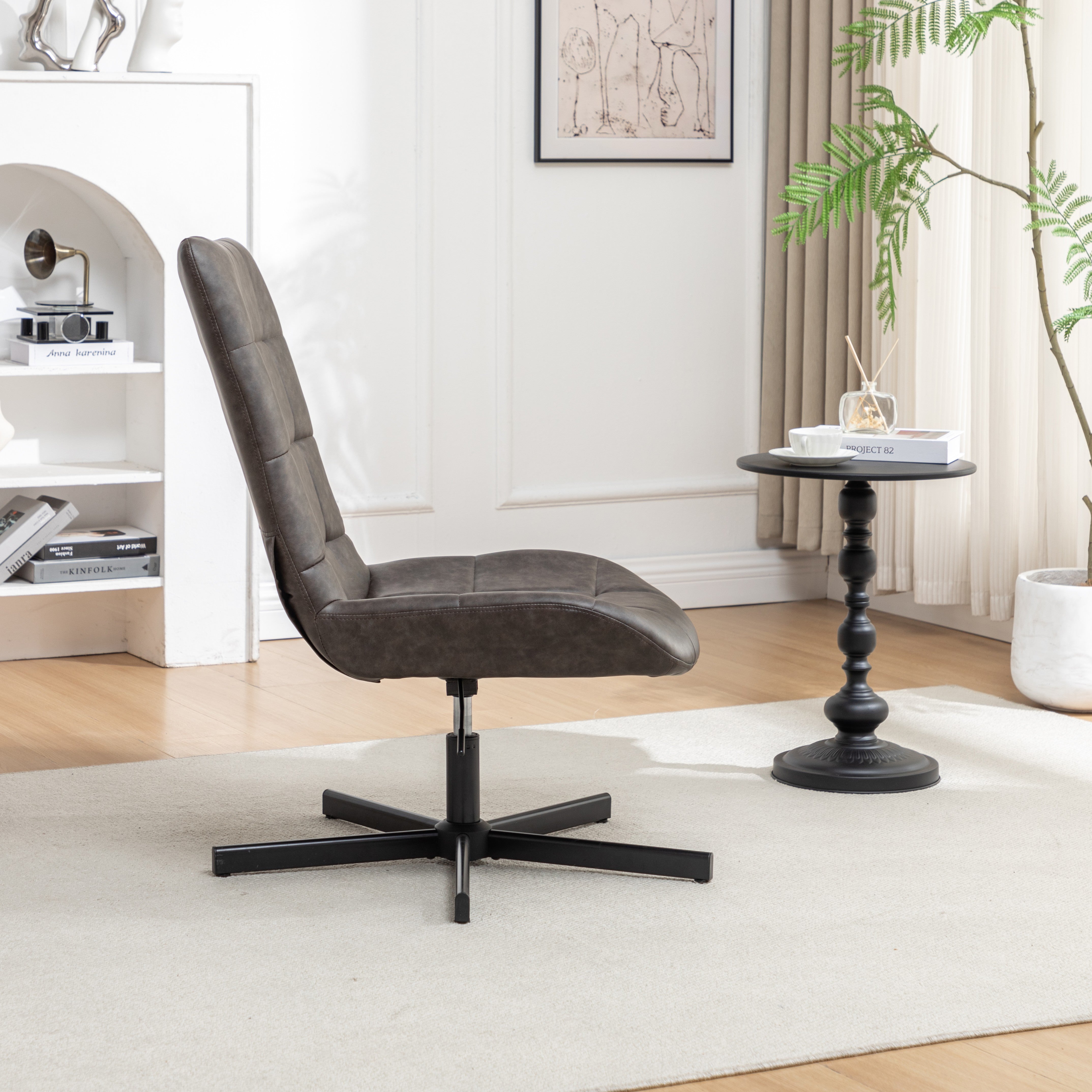 Roundhill Furniture Arlena Faux Leather Tufted Swivel Accent Chair - Modern Living Room Lounge Chair for Home Office, Reading Nook & Bedroom Decor