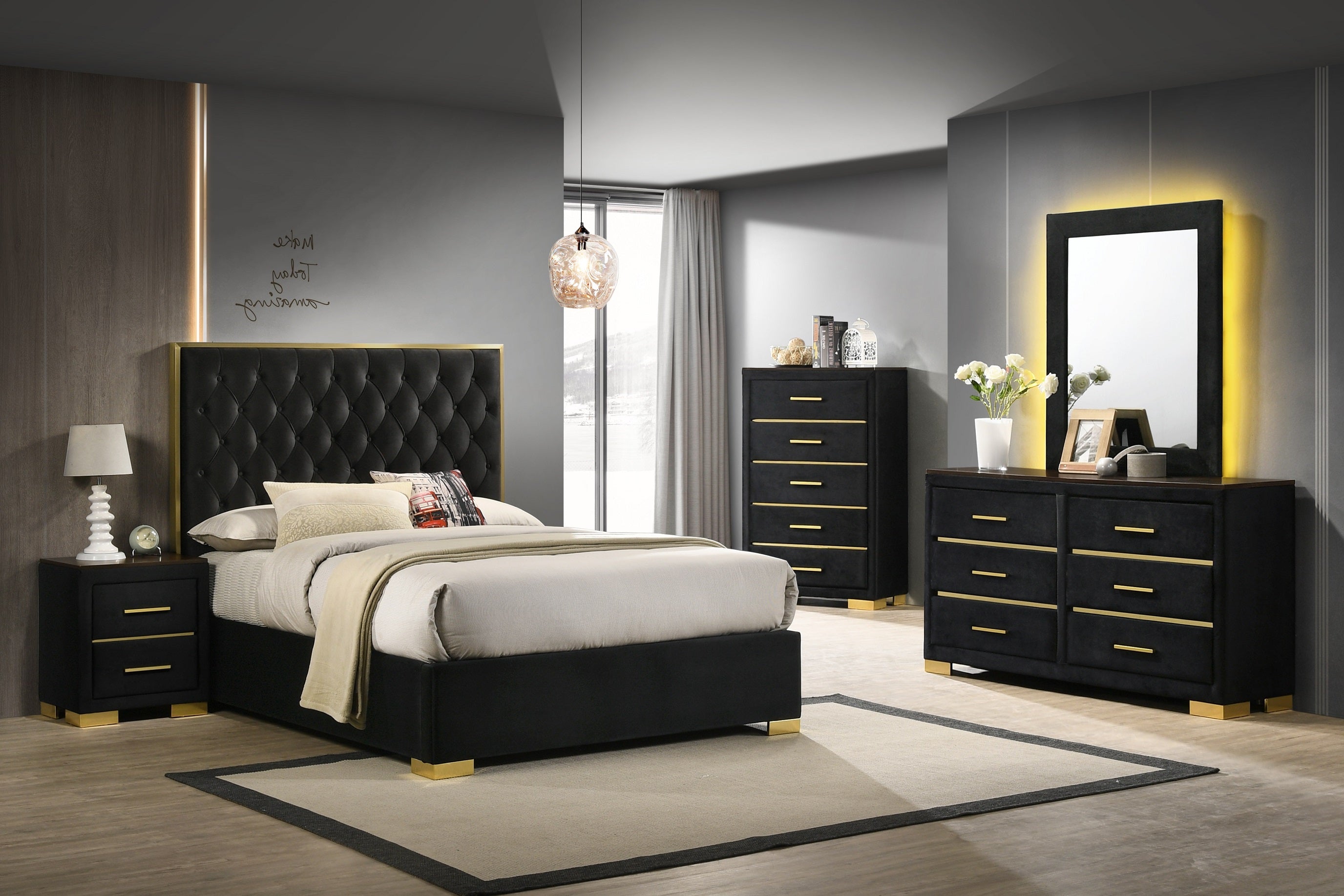 ChloeGleam Modern Bedroom Furniture Set - Queen Size Bed Frame, Nightstand & Dresser - Elegant Home Decor for Master Bedroom or Guest Room
