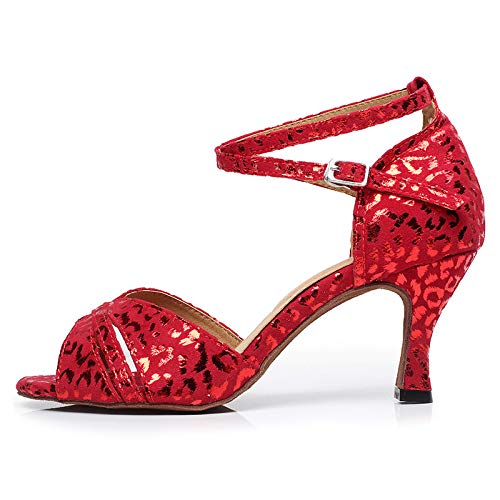SWDZM Women's Ballroom Dance Shoes - Latin Salsa Bachata Performance Shoes with Sparkly Rhinestones (Model QJW6187) | Professional Dancewear for Competition, Wedding & Social Dancing