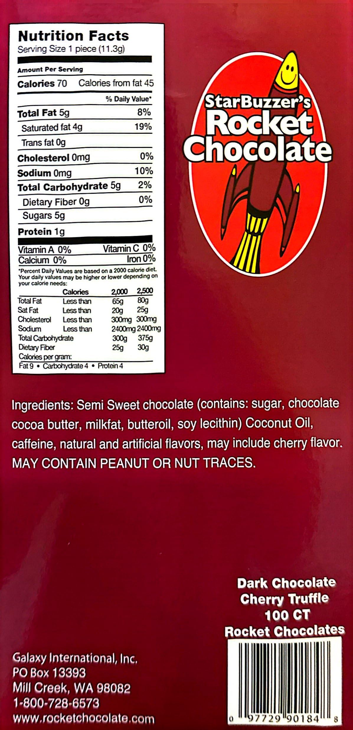 Dark Chocolate Cherry Caffeinated Truffles - 100 Count Mini Chocolate Energy Bites | Rocket Chocolate | Perfect for Office Snacks, Study Fuel & On-the-Go Energy Boost