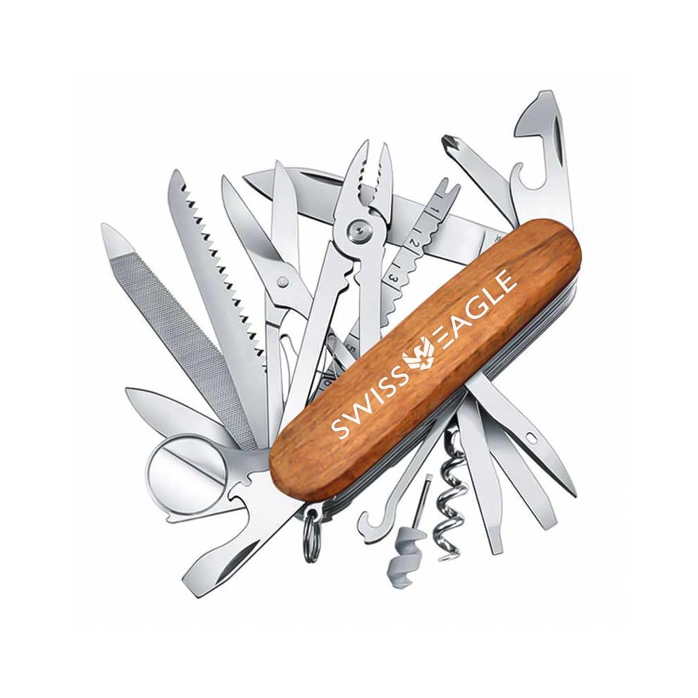 Swiss Eagle Premium Multi-Tool Pocket Knife for Men - 30-in-1 Stainless Steel Survival Tool with Pliers, Screwdrivers & Bottle Opener - Perfect for Camping, Hiking, Outdoor Adventures & Everyday Carry (EDC)
