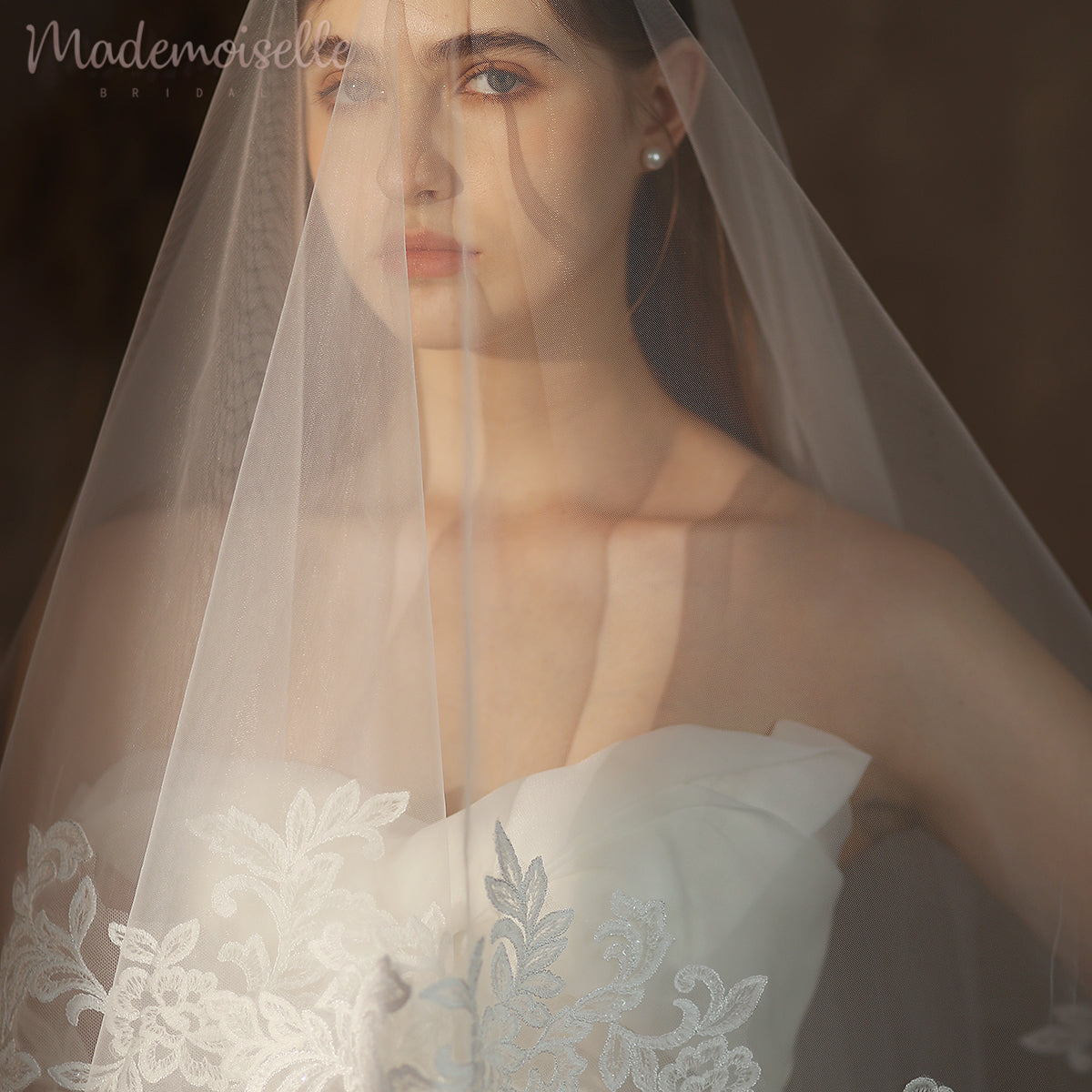 Emma Veil - Elegant Bridal Wedding Veil with Lace Trim for Bride, Perfect for Church Ceremony & Outdoor Weddings