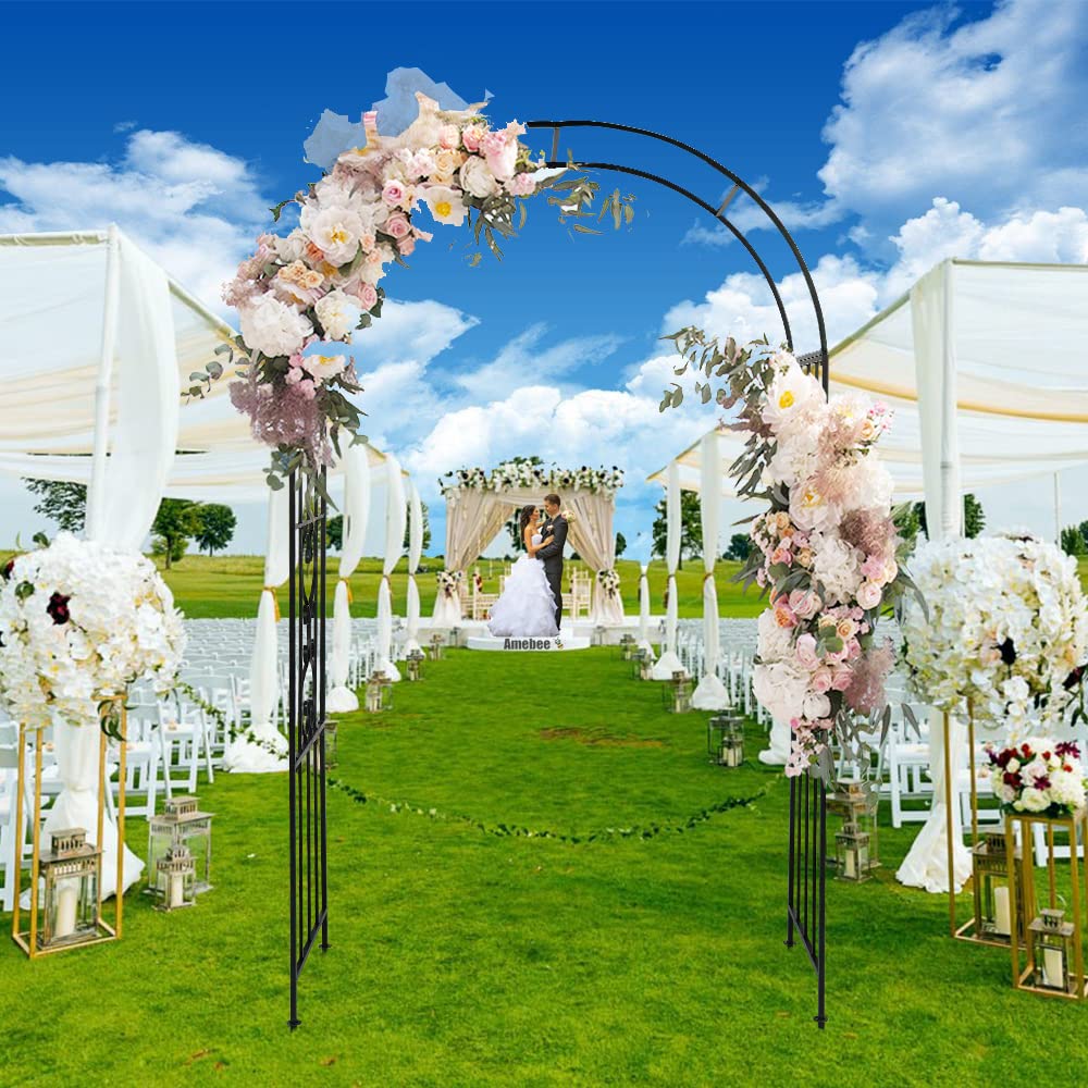Elegant Wrought Iron Garden Arch with Arc Roof - Perfect for Patio, Wedding Ceremony, Bridal Party & Climbing Plants Decor - Amebee Metal Arbor Trellis for Outdoor & Indoor Use