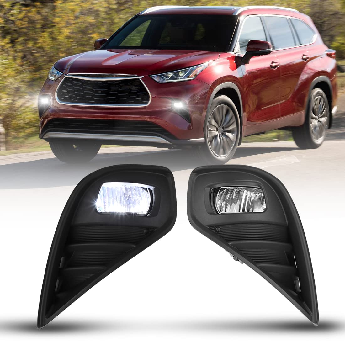Nixon Offroad LED DRL Fog Light Kit for 2020-2021 Toyota Highlander - Complete Wiring Harness & Universal Switch Included - Clear Lens Fog Lamp Assembly (Left & Right Pair) - Perfect for Off-Roading, Night Driving & Enhanced Visibility in Foggy Conditions