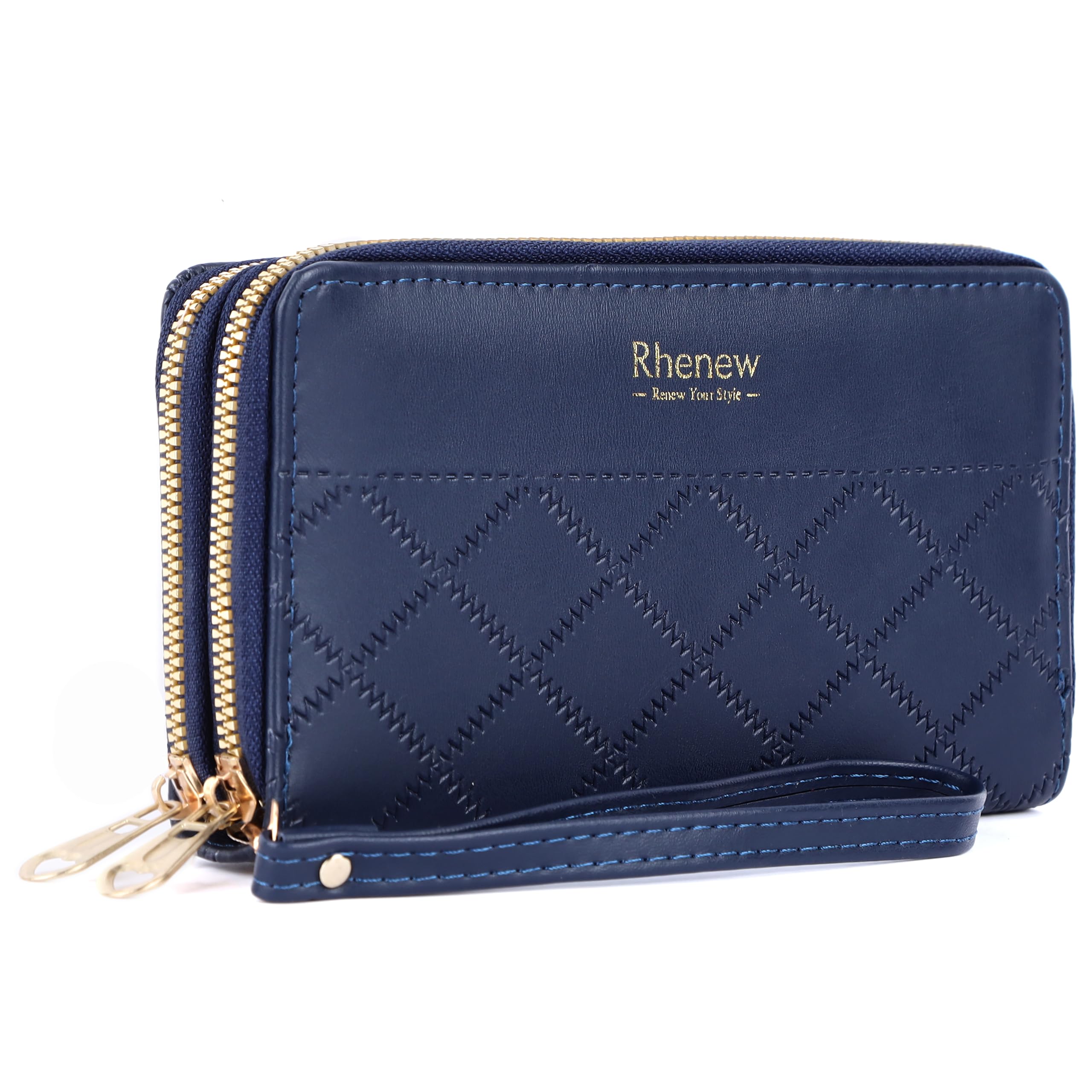 Rhenew Women's Double Zipper Wallet - Embossed Leather Clutch Purse for Everyday Use, Travel & Special Occasions