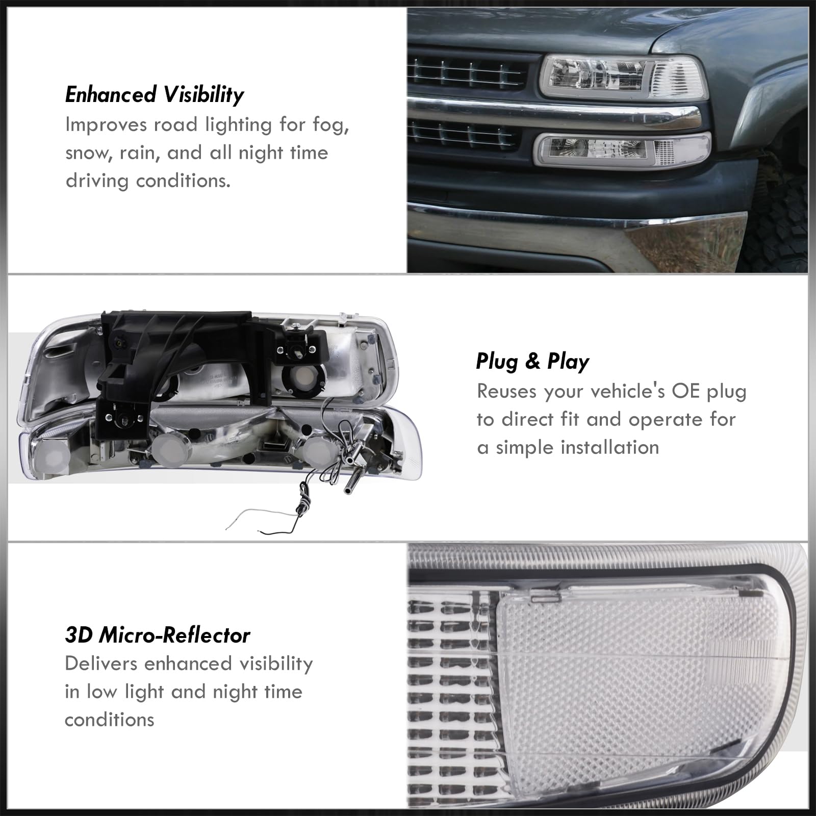 LED DRL Headlights for Silverado 1500/2500/3500 HD 1999-2006 - Upgrade Lighting for Night Driving