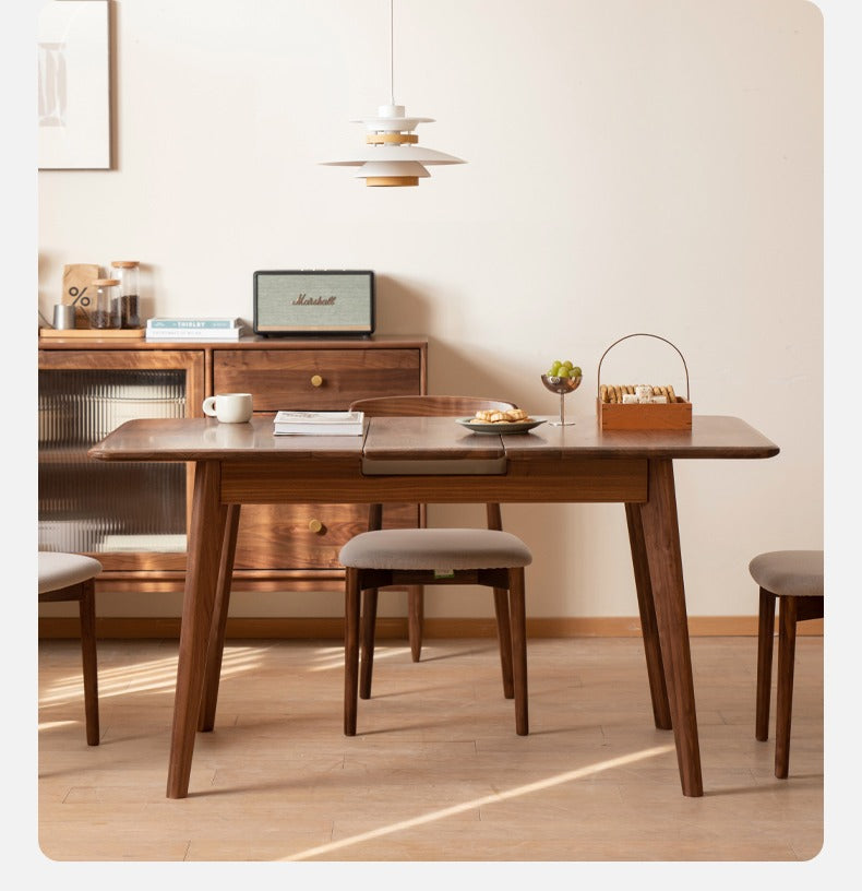 Solid Black Walnut Extendable Dining Table - Expandable Wooden Table for Small Spaces | Perfect for Family Dinners, Entertaining Guests & Space-Saving Home Decor