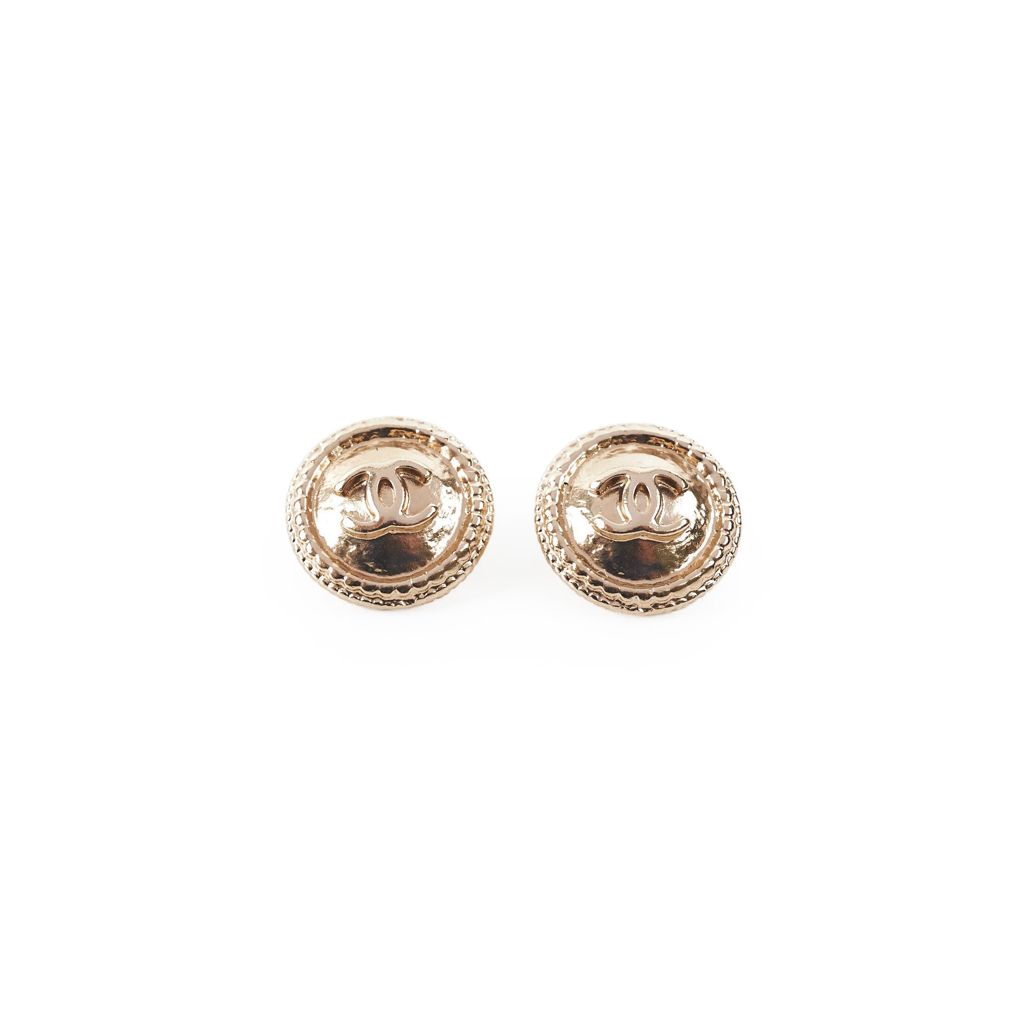 Chanel CC Logo Round Stud Earrings - Luxury Gold-Tone Fashion Jewelry for Women, Perfect for Parties, Weddings & Everyday Elegance