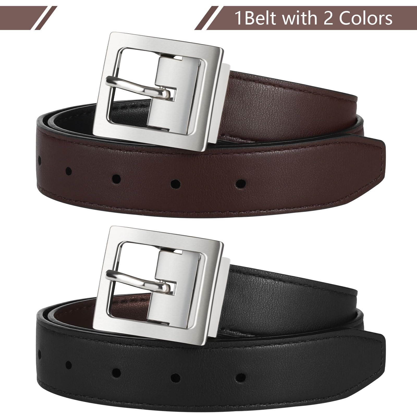 AWAYTR Reversible Kids Belts for Boys - Adjustable Leather Belt for School Uniform & Jeans | Brown & Black | Durable & Comfortable for Daily Wear & Playtime