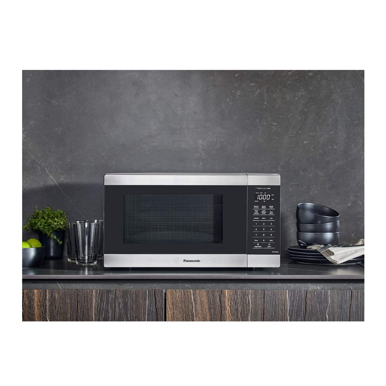 Panasonic NN-SU66LS 1100W Countertop Microwave Oven with Genius Sensor, Auto Defrost, 1.3 cu ft Stainless Steel - Perfect for Small Kitchens, Dorms & Office Break Rooms