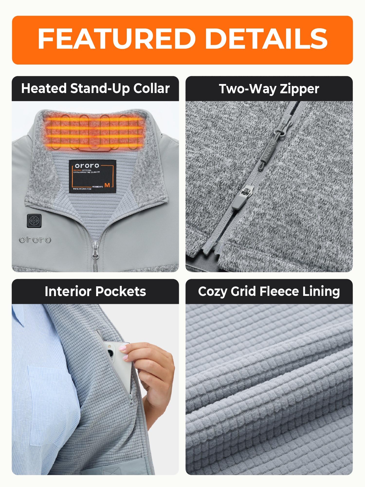 ORORO Women's Lightweight Heated Fleece Vest with 4 Adjustable Heat Zones - Rechargeable Battery-Powered Winter Vest for Outdoor Activities (Charger Not Included) | Perfect for Hiking, Skiing & Cold Weather Commutes