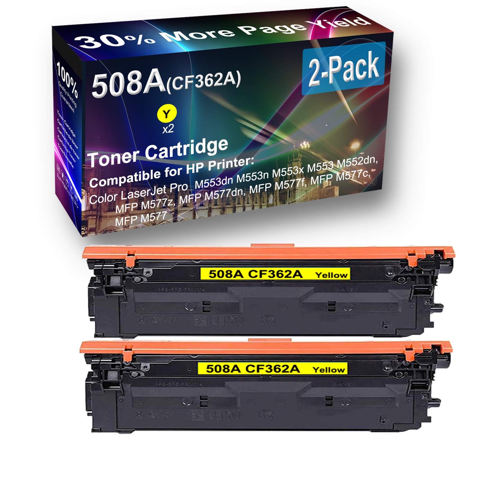 2-Pack High Yield Replacement Toner Cartridge for HP CF362A 508A - Compatible with M553, M552dn & MFP M577z Printers - Yellow Ink - Perfect for Office & Home Printing Needs