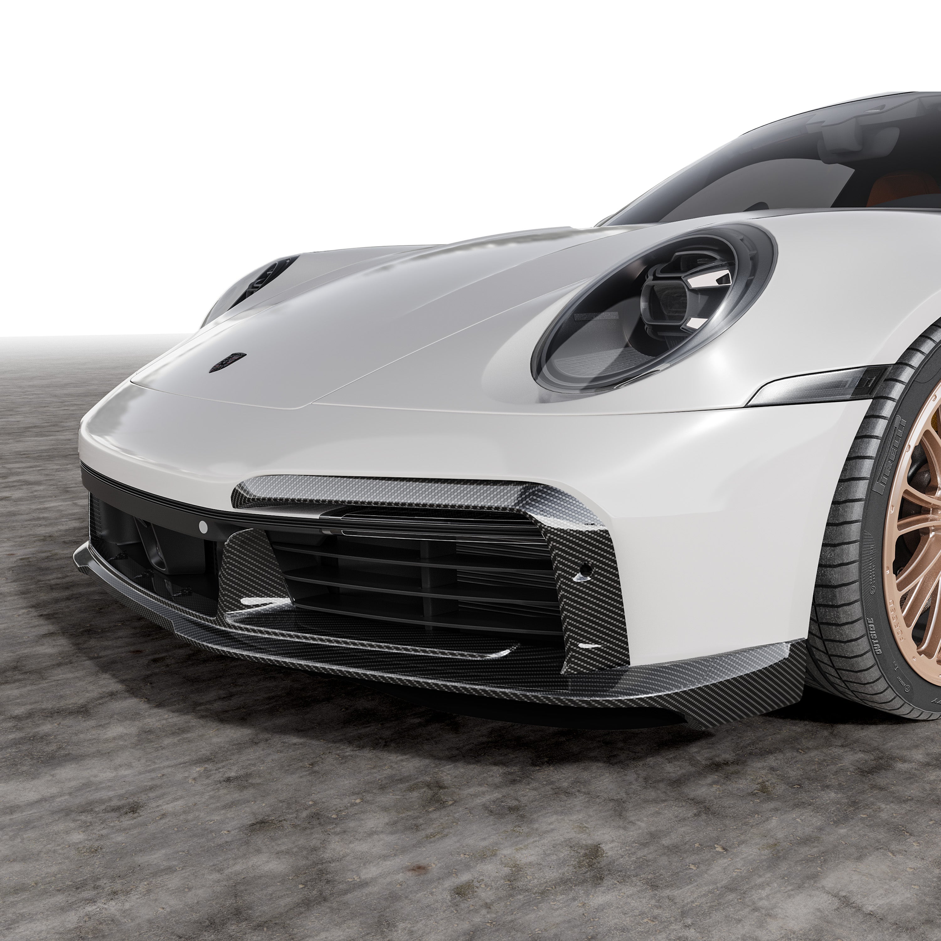 Porsche 992 Turbo S Carbon Fiber Aero Front Spoiler with Side Fins - High Performance Car Body Kit for Racing & Street Driving