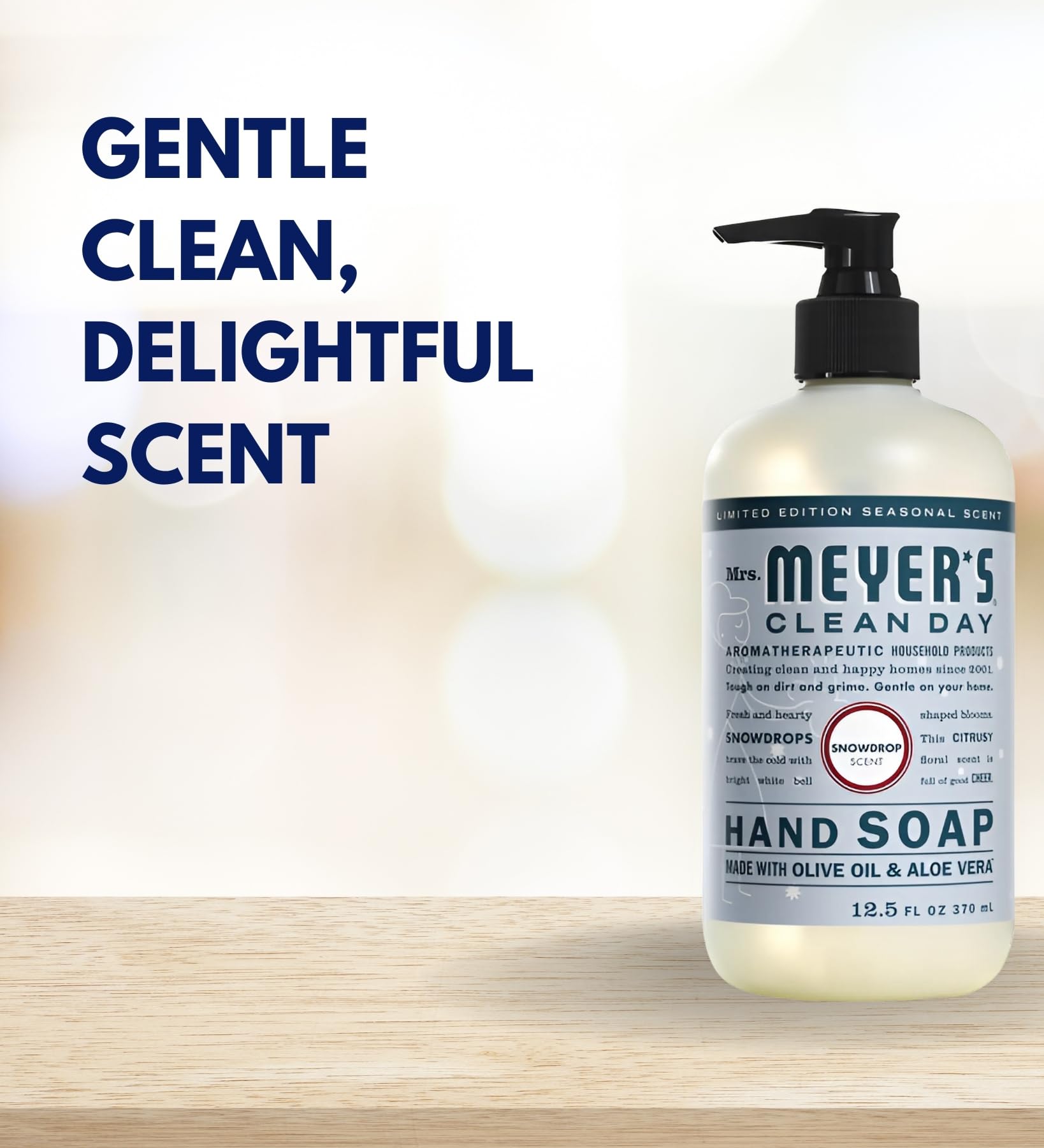 Organic Snowdrop Scent Liquid Hand Soap 12.5 oz with Aloe Vera & Essential Oils - Gentle Moisturizing Hand Wash - Bundle with Microfiber Cloth (2-Pack) - Perfect for Bathroom, Kitchen & Office Use