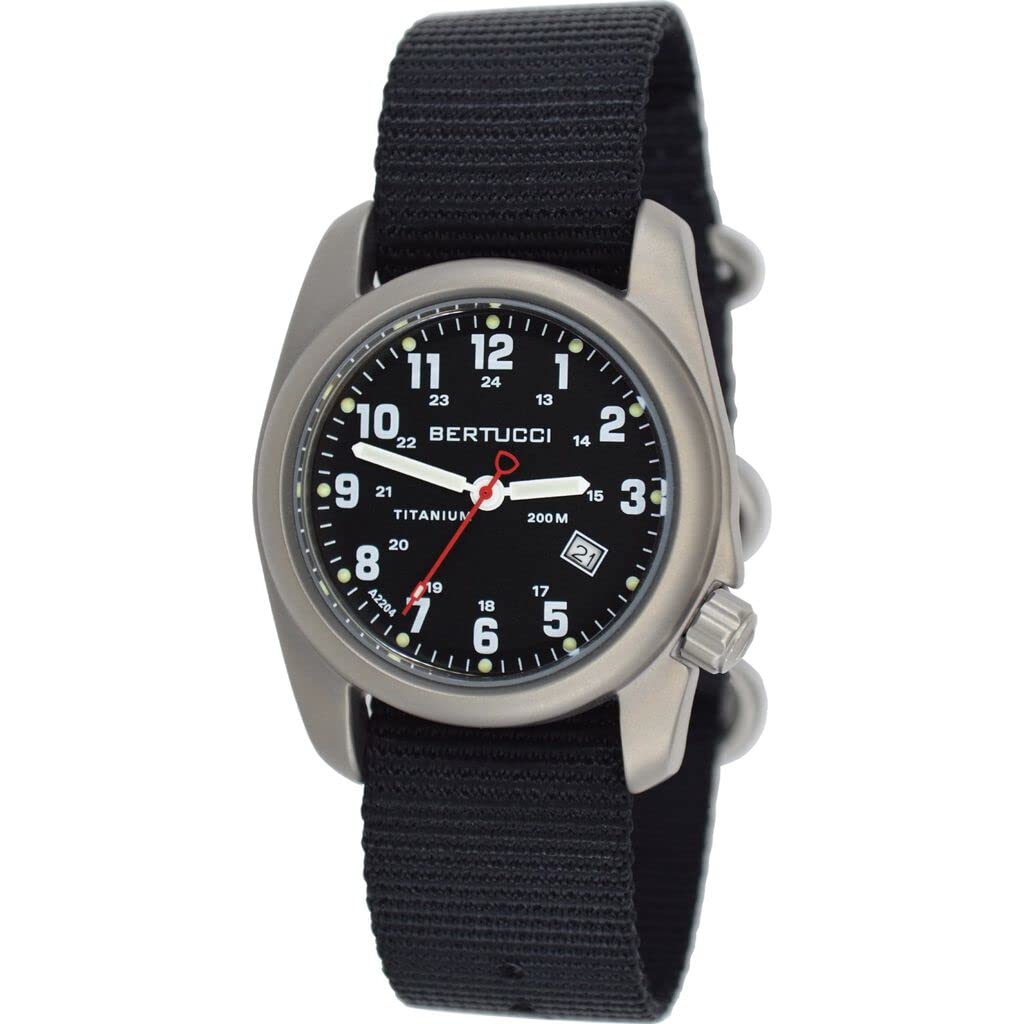 Bertucci A-2T Original Classic Men's Watch - Durable Military Field Watch with Nylon Strap, Water Resistant, Date Display - Perfect for Outdoor Adventures, Hiking & Everyday Wear