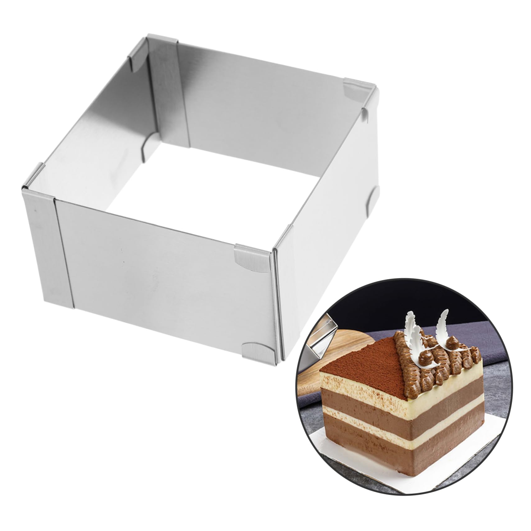 Square Cake Rings Stainless Steel Pastry Molds - Adjustable Square Mousse Molds, Funnel Cake Kit, Cookie Template & Cake Leveler for Baking, Pastry Making, Wedding Cakes, Dessert Decorations