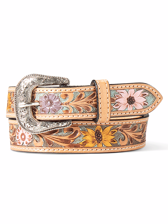 Ariat A1307797 Kids Sunflower Daisy Hand Tooled Leather Belt - Multicolored Tan Western Style for Girls | Perfect for Cowgirl Outfits, Rodeo Events & Western Fashion