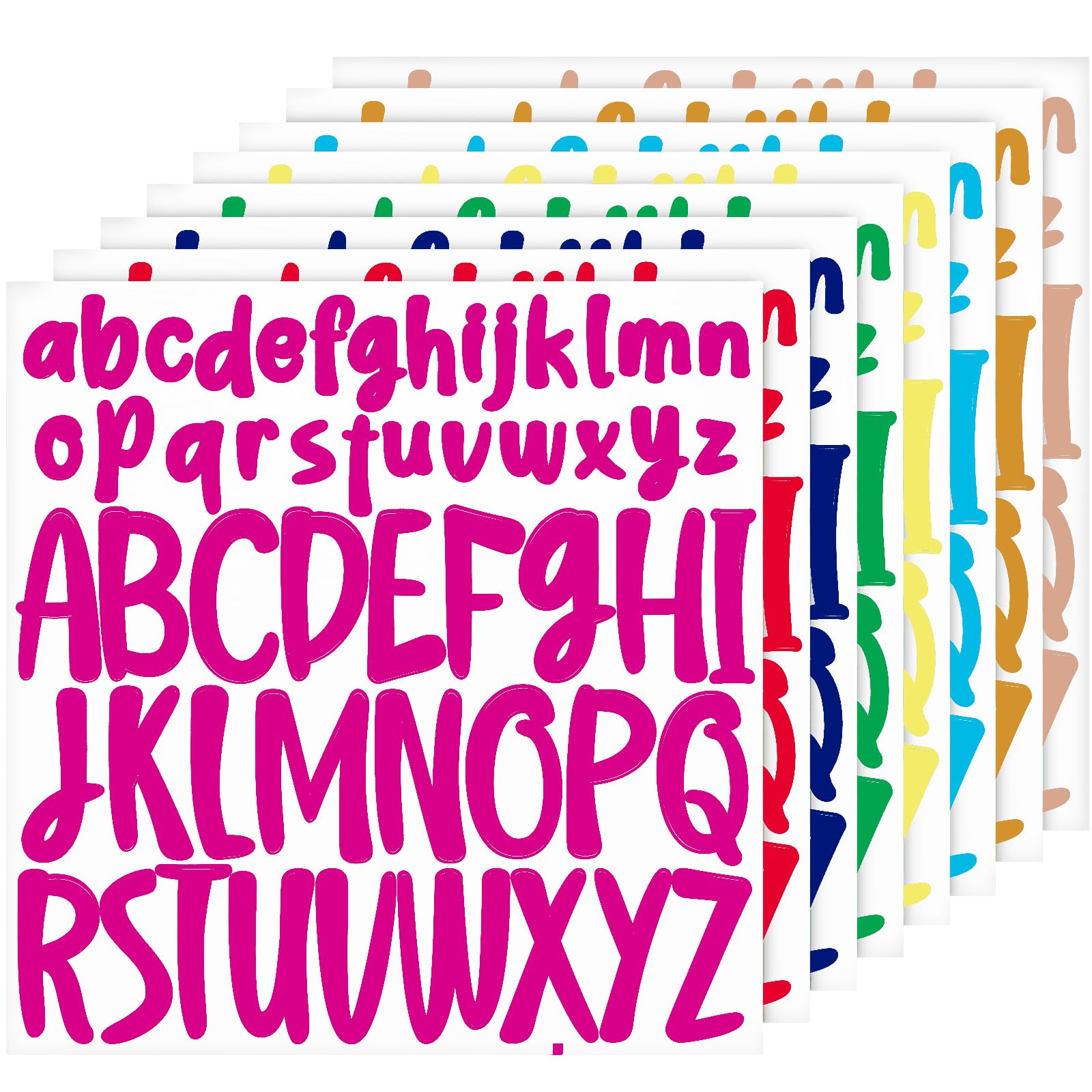 416pcs 8 Sheets Self-Adhesive Alphabet Stickers - 1 Inch & 2 Inch Capital & Lowercase Vinyl Letter Decals for Crafts, Scrapbooking, Mailbox, Window, Poster (Rainbow Colors) - Perfect for DIY Projects, Home Decor, School Supplies & Gift Wrapping
