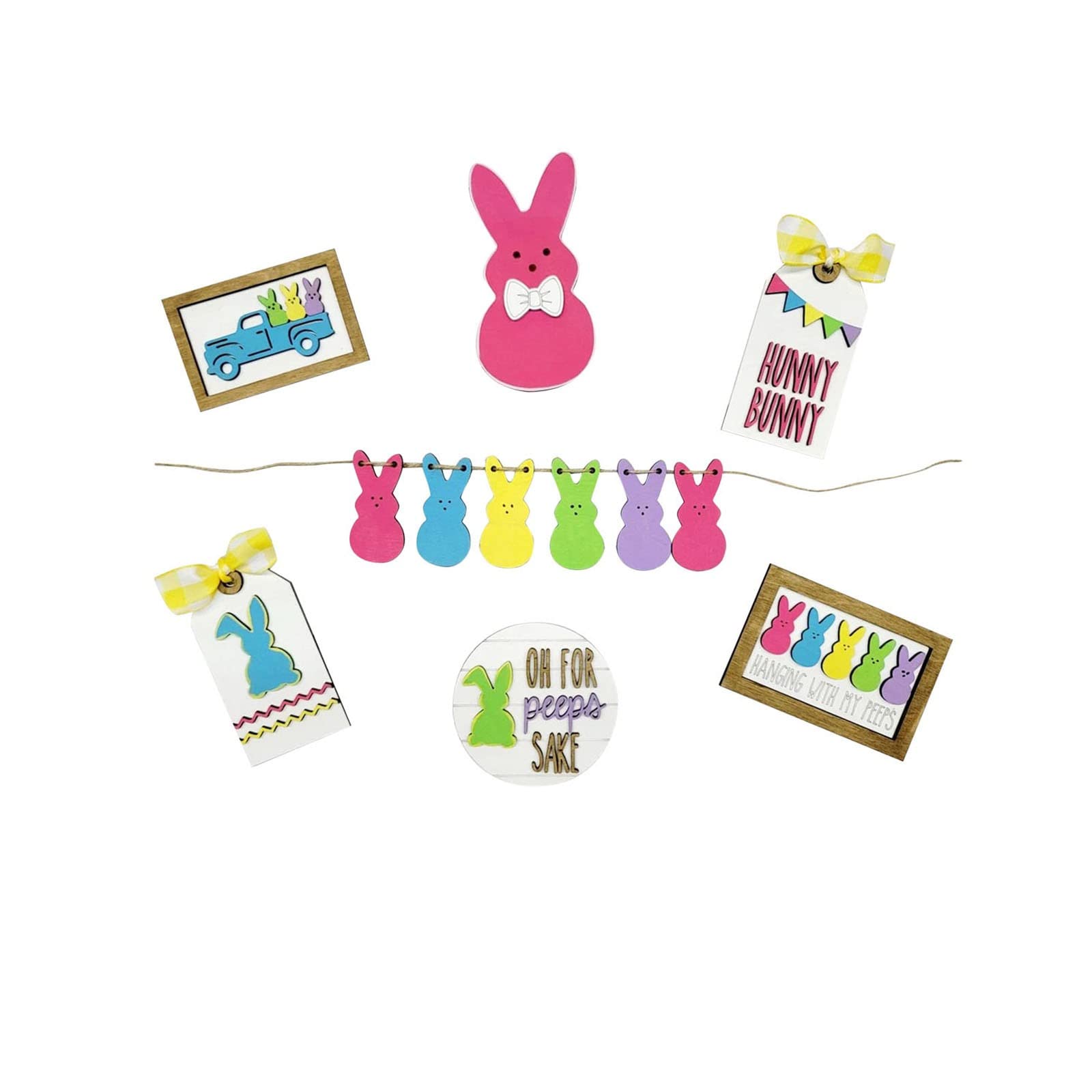 12PCS Easter Tiered Tray Decorations - Spring Bunny Ornaments for Home & Table Centerpiece - Perfect for Easter Party, Spring Home Decor, and Holiday Display