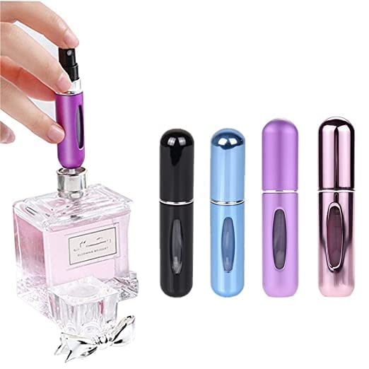 Portable Mini Refillable Perfume Atomizer Bottle - 5ml Travel Size Spray Bottle (Bright Silver) for Women & Men - Perfect for Airplane Travel, Gym Bag & Purse Essentials