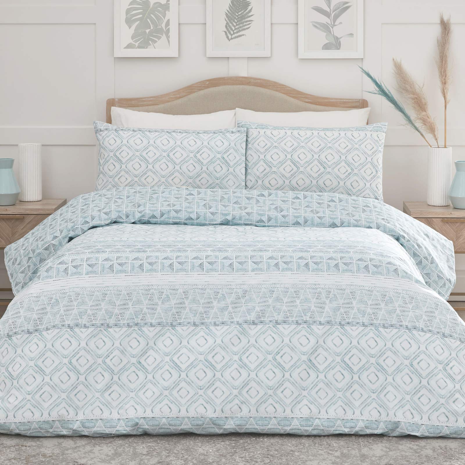 Aden Stripe Duvet Cover Set - Queen Size Teal Blue Bedding Set | Soft Breathable Cotton Blend | Perfect for Modern Bedroom, Guest Room & Dorm Decor