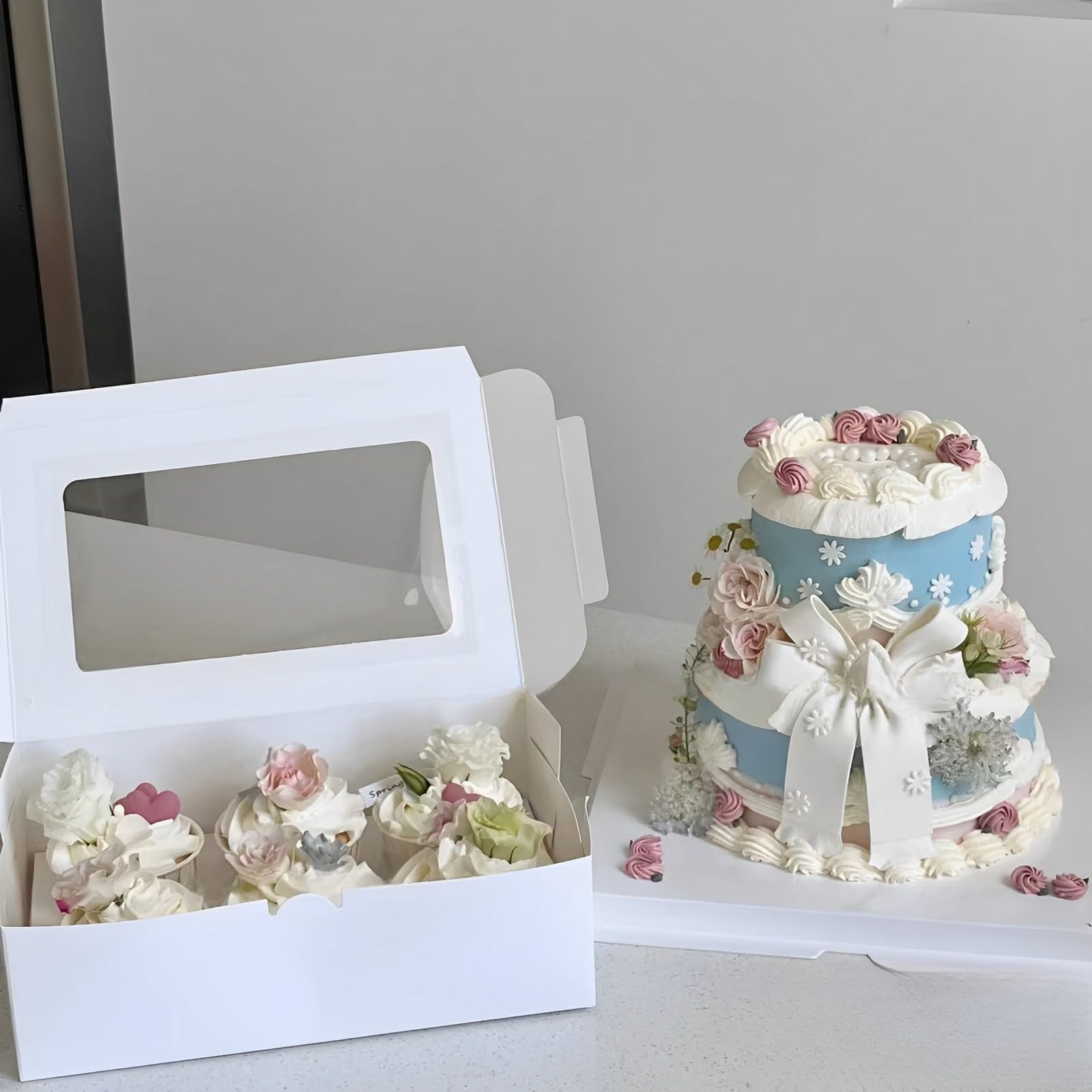 20pcs White Cookie Boxes with Window - Gift Pastry Boxes for Donuts, Bread & Holidays