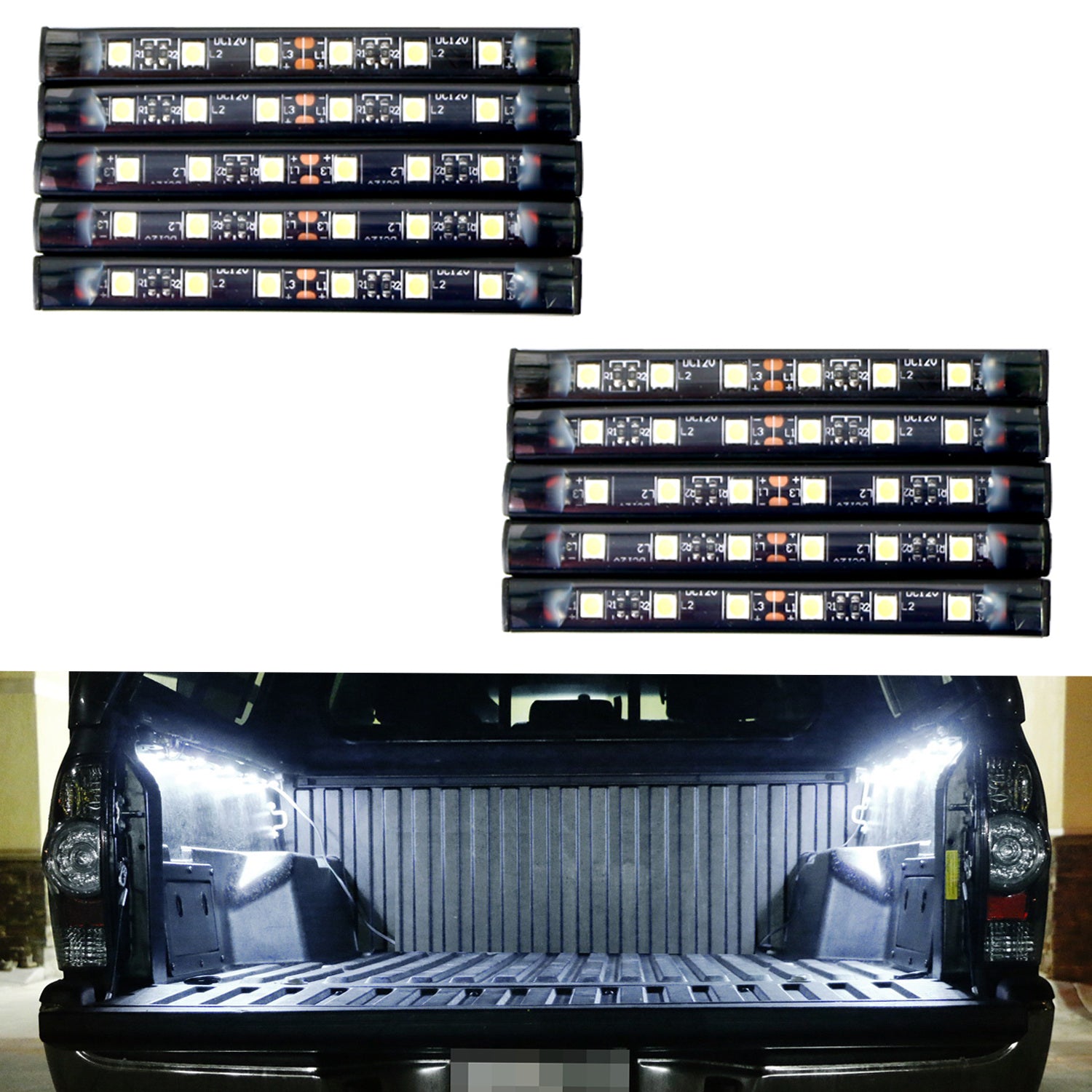 10-Section Waterproof White 60 LED Truck Bed Lighting Kit with Wiring - Durable Cargo Area Lights for Pickup Trucks, Vans & SUVs - Perfect for Night Loading, Camping & Off-Road Adventures