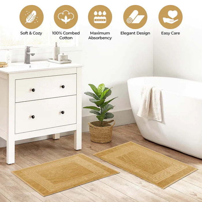 Premium Cotton 2-Piece Greek Key Border Bath Mat Set - Ultra Absorbent, Non-Slip Bathroom Rug - Perfect for Modern Bathrooms, Master Suites & Spa-Like Retreats
