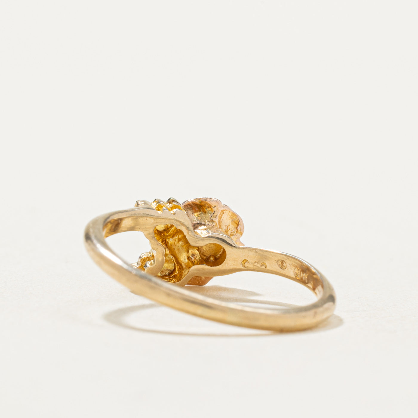 10K Two Tone Gold Diamond Rose Ring | 0.01ct Natural Diamond | Size 4.5 | Elegant Wedding Band, Anniversary Gift for Her, Valentine's Day Jewelry