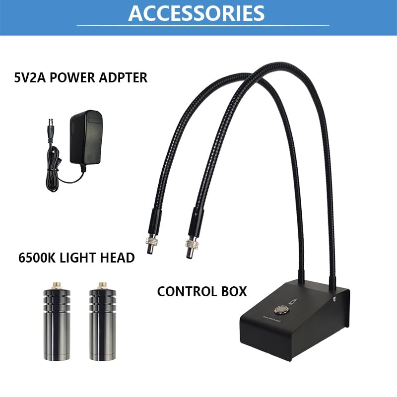 6W Dual LED Gooseneck Microscope Light - 6500K Adjustable Illuminator with Spot Light & 64-LED Ring Light for Stereo Digital Camera, Phone Repair, Soldering & Jewelry Making - Perfect for Precision Work & Detailed Inspection