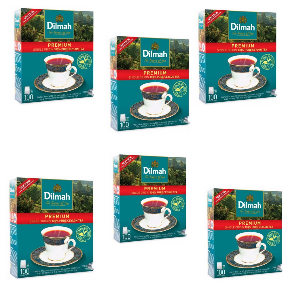 Premium Dilmah Ceylon Tea 100 Tea Bags - 100% Pure Single Origin Black Tea for Rich Flavor & Aroma - Perfect for Morning Boost, Afternoon Relaxation & Gifts (6-Pack)