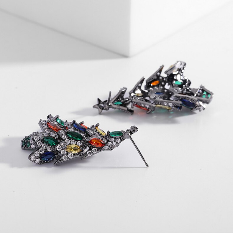 Exaggerated Court Style Retro Earrings - Personalized Christmas Tree Design with Color Zircon Stones | Elegant Holiday Party Jewelry Gift for Women LYC125