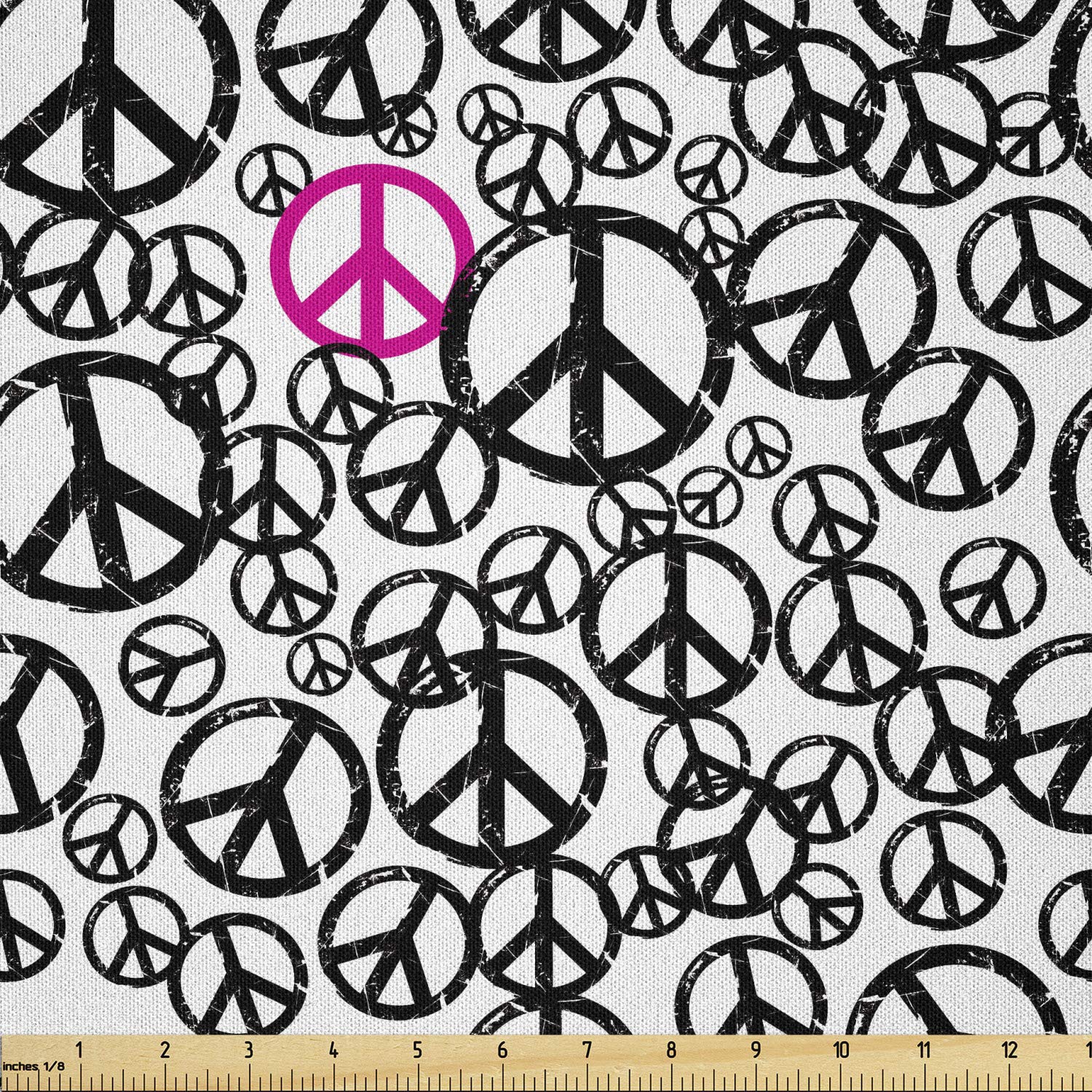 Groovy Grunge Peace Signs Microfiber Fabric by The Yard - 1960s Inspired Pink & Black Arts & Crafts Textile (10 Yards) for DIY Home Decor, Quilting, and Upholstery Projects