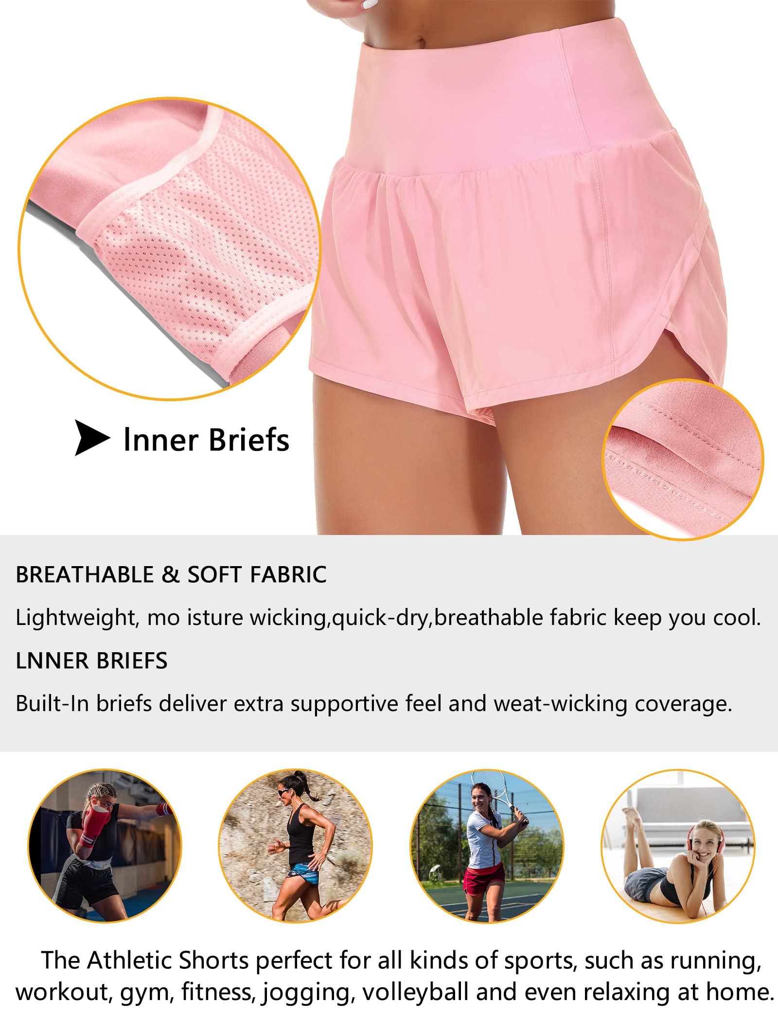 Origiwish Women's High Waisted Running Shorts with Liner - Quick Dry Athletic Workout Shorts with Zipper Pockets for Jogging, Yoga & Gym Training