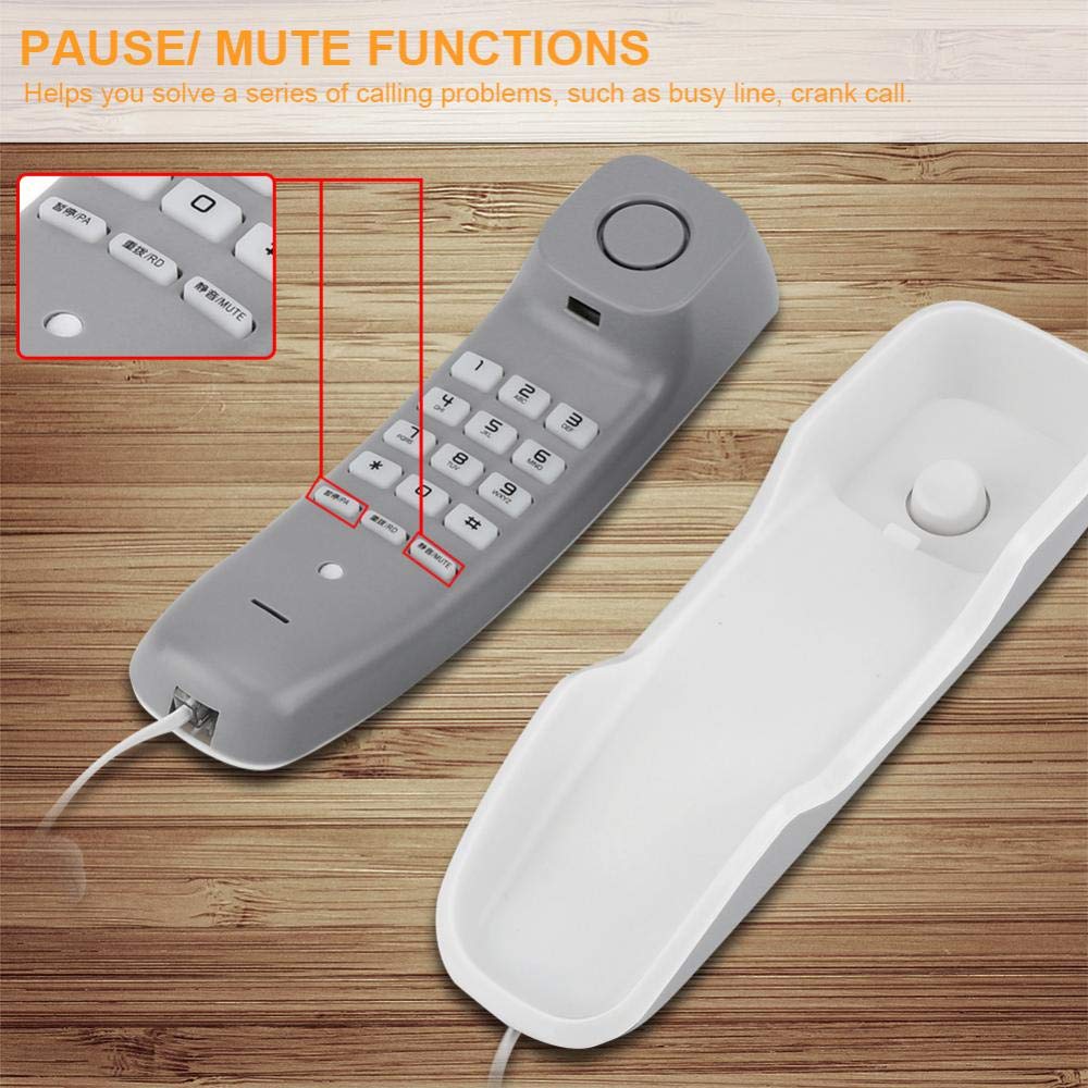 Wall Mounted Corded Telephone - Wired Landline Phone (White) for Home & Office Use