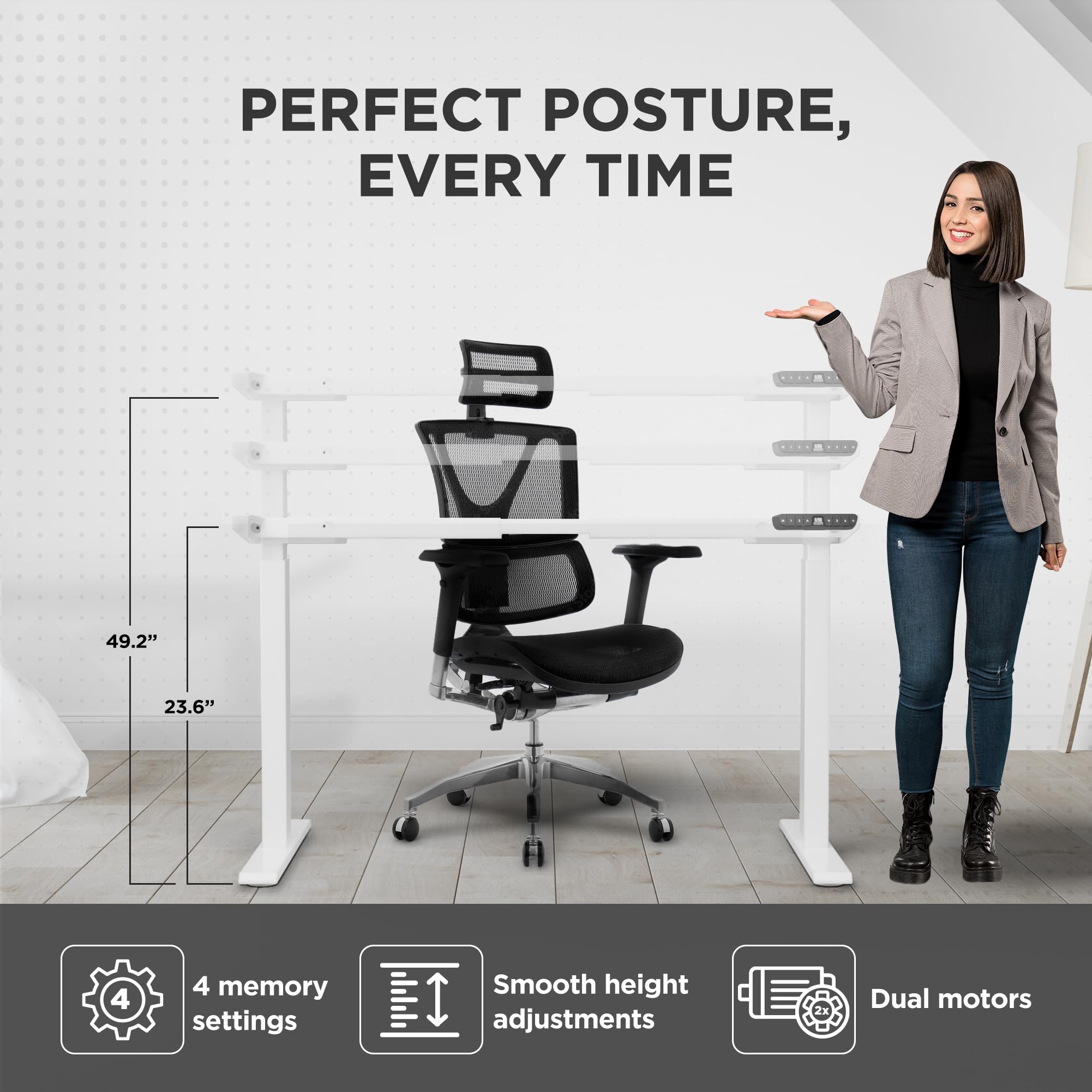Rise Up Electric Standing Desk Legs - Dual Motor Adjustable Height Frame with Memory Function for Sit Stand Workstation | Perfect for Home Office, Gaming & Workspace Ergonomics