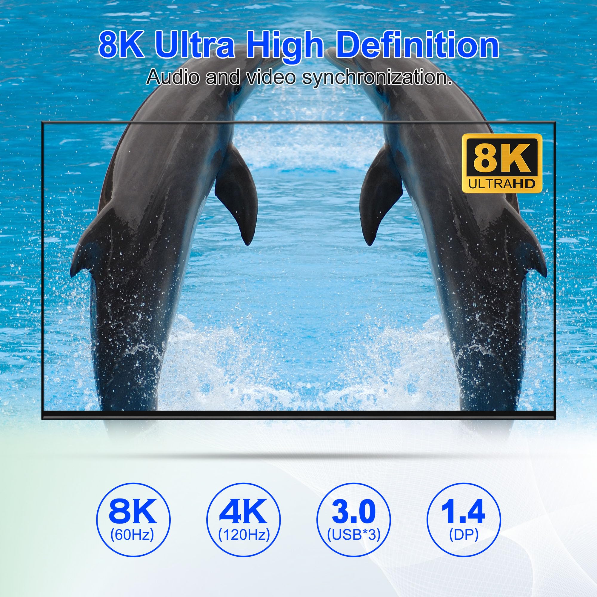 8K @ 60Hz 4K @ 144Hz Triple DisplayPort KVM Switch for 4 Computers & 3 Monitors - USB 3.0 Hub with Audio/Mic Support - Perfect for Multi-PC Gaming, Trading & Office Workstations