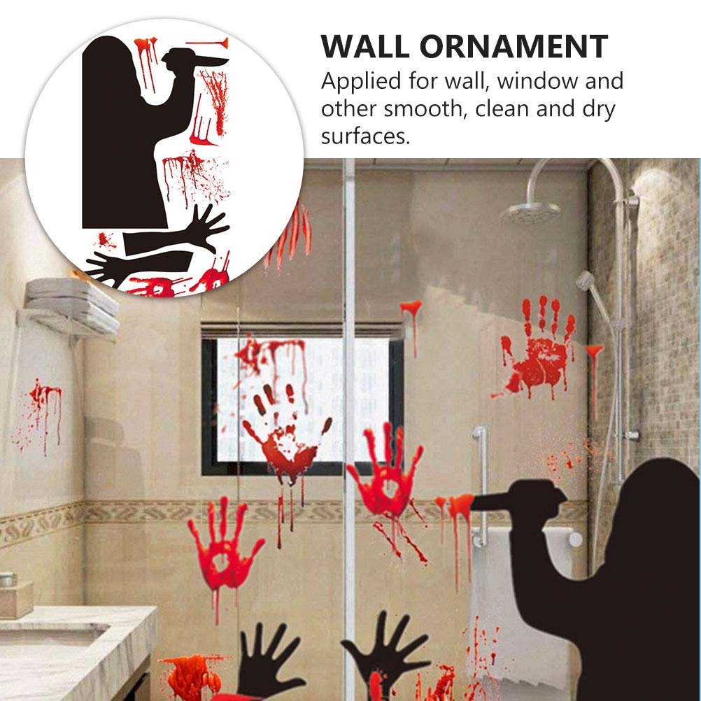 BESPORTBLE Halloween Blood Handprint Stickers - Vampire Zombie Party Decor, Spooky Crime Scene Wall Decals, PVC Ghost Stickers for Halloween Party Decorations & Haunted House Props