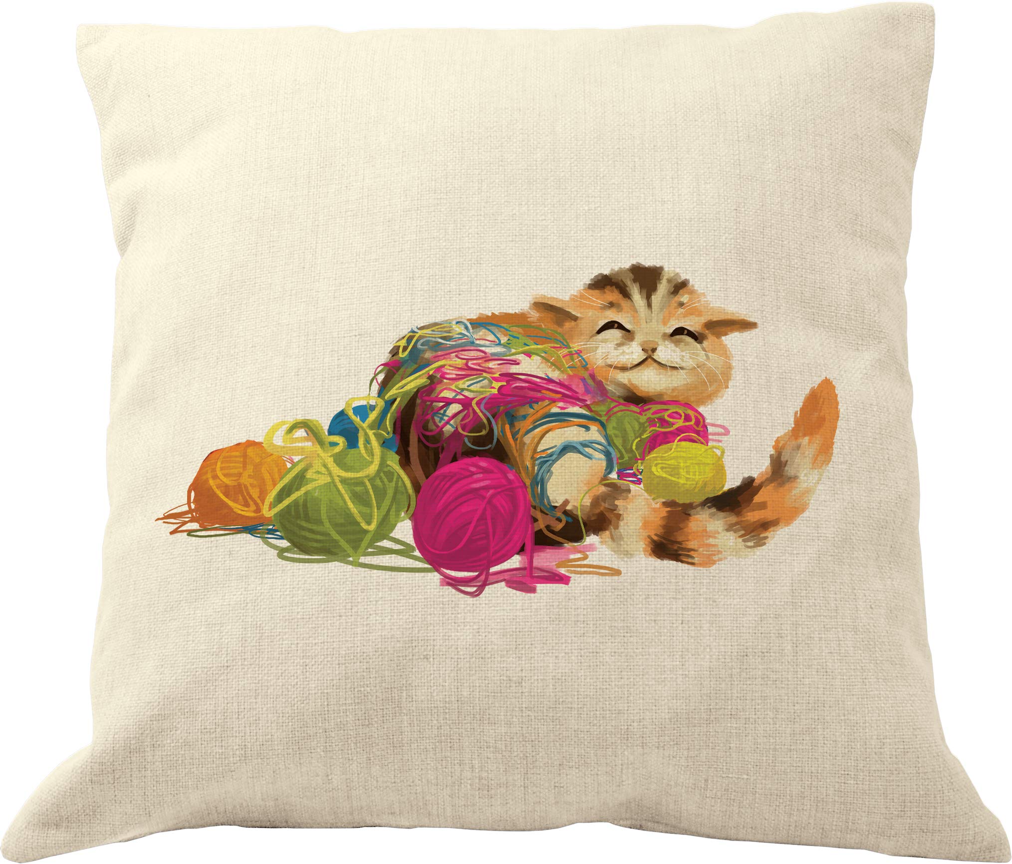18x18 Cat Pillow Covers - Cotton Linen Kitty Throw Pillows for Cat Lovers | Home Decor, Sofa & Couch