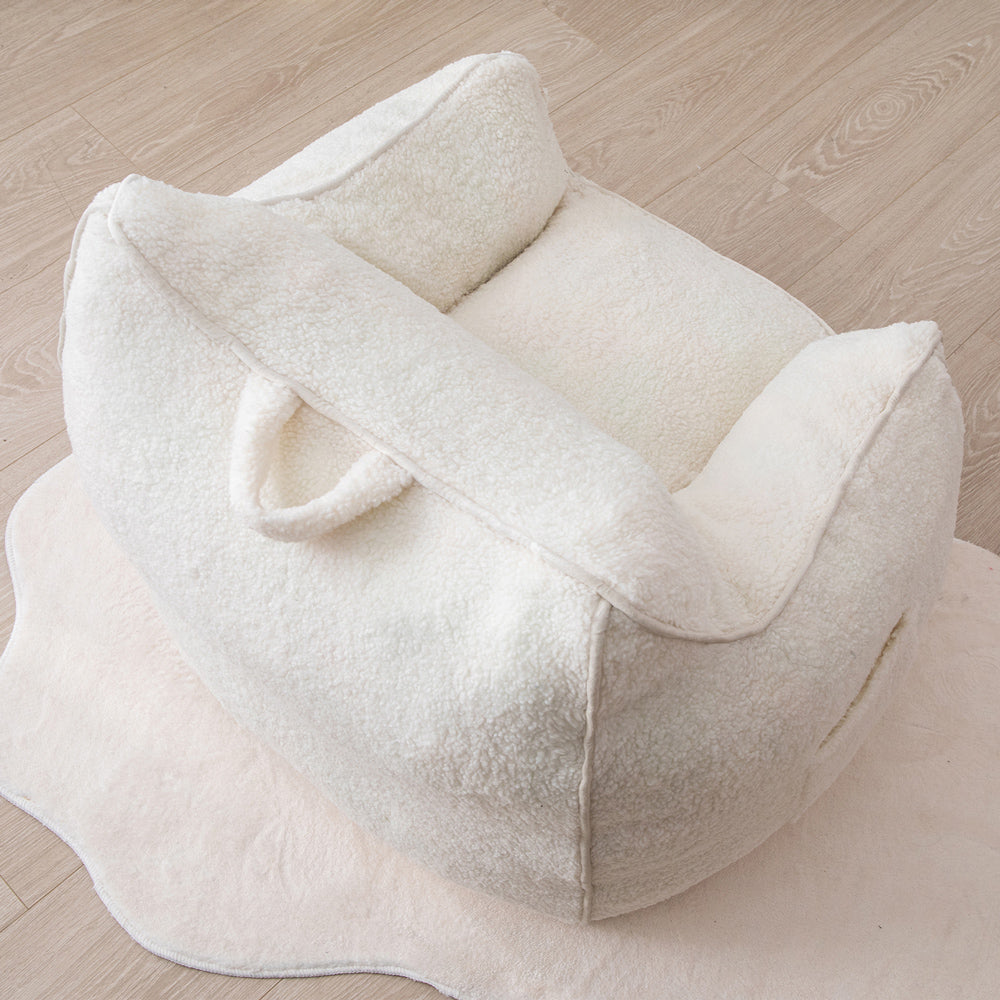 MAXYOYO Kids Sherpa Bean Bag Chair & Couch - Soft Plush Children's Room Furniture with Decorative Edges (White) - Perfect for Reading Nooks, Playrooms & Bedroom Relaxation