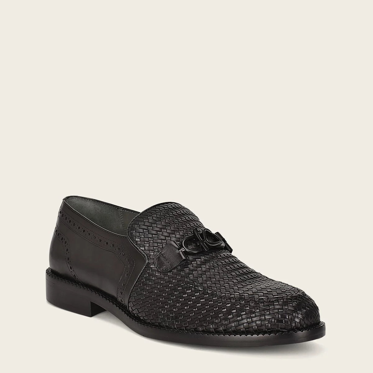 Franco Cuadra Q94TEBU Men's Black Fashion Casual Woven Leather Loafers - Comfortable Slip-On Shoes for Office, Travel & Daily Wear