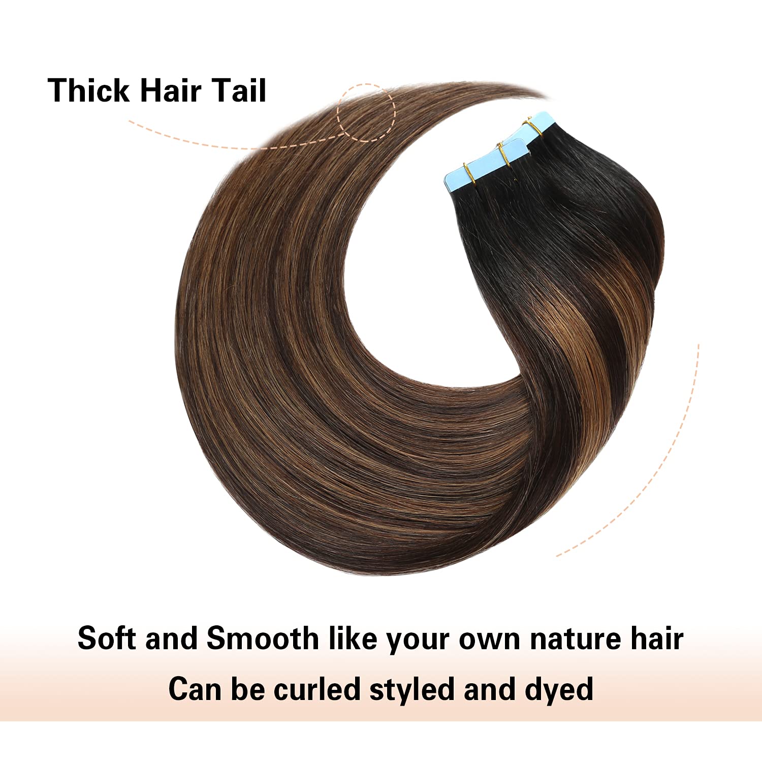 Sunya 16-Inch Tape in Hair Extensions - Silky Straight Remy Human Hair, Seamless Skin Weft, Real Human Hair Extensions (20g, 10Pcs/Pack, #P2/6/T1B) - Perfect for Daily Wear, Parties & Special Occasions