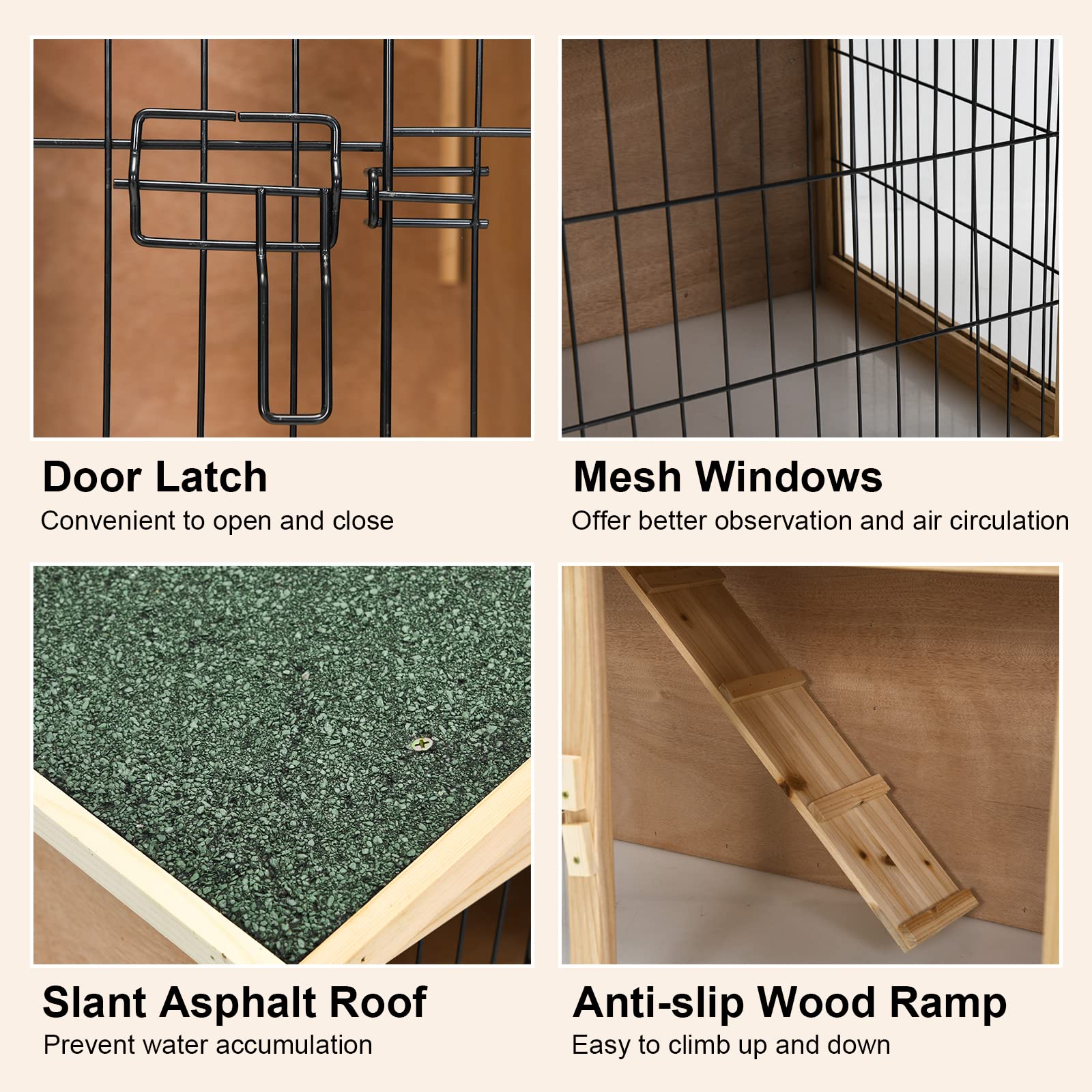 GRAFFY 2-Story Wooden Rabbit Hutch - Large Bunny Cage Mansion for Indoor & Outdoor Use with 4 Lockable Doors, Waterproof Roof & Ramp - Perfect for Rabbits, Chickens & Small Pets (40